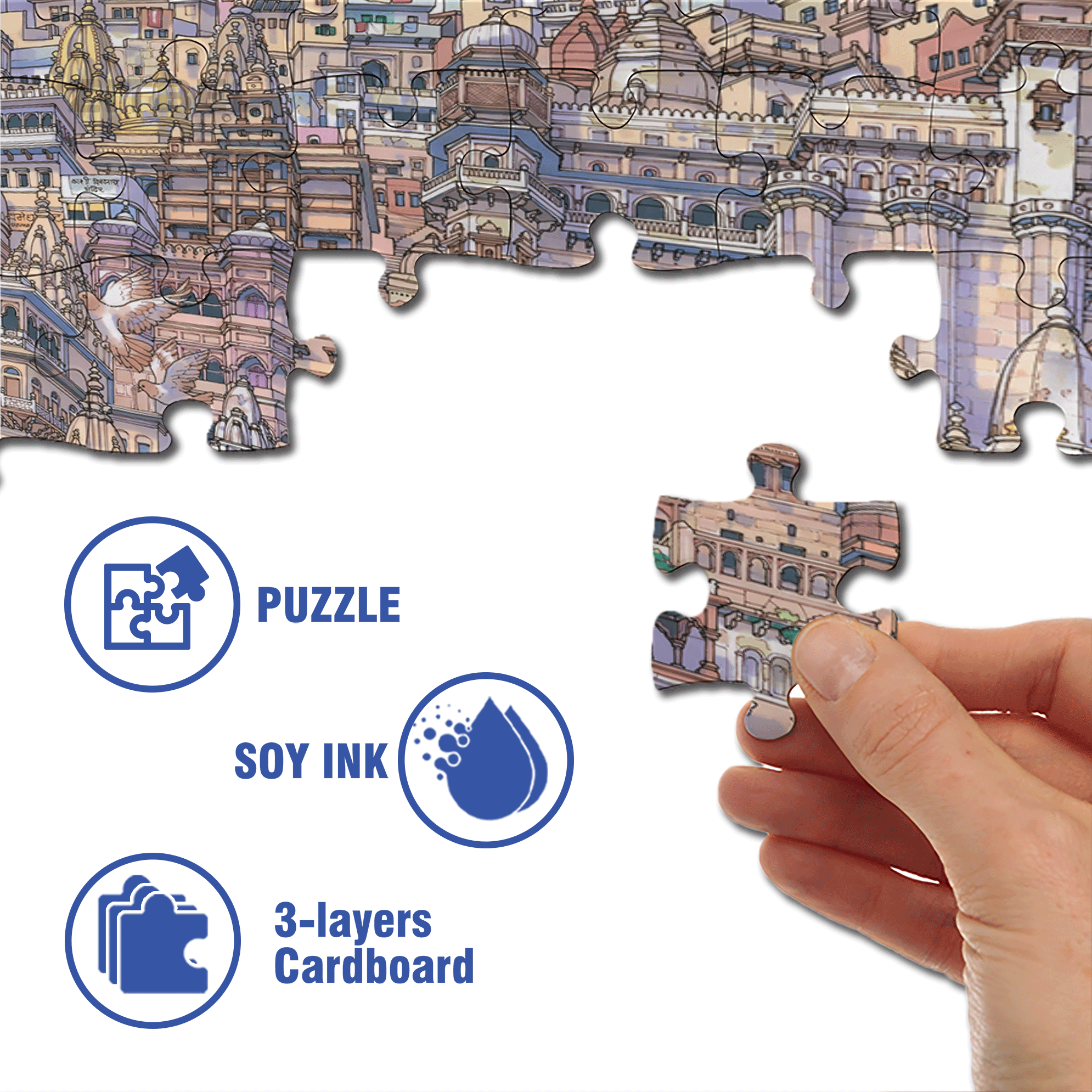 Vibrant Varanasi 500pcs/1000pcs Jigsaw Puzzle, Scratch-Resistant, Interactive Family Game & Brain-Boosting DIY Decor, Perfect for Halloween, Christmas & New Year Gifts, Family Puzzle Game