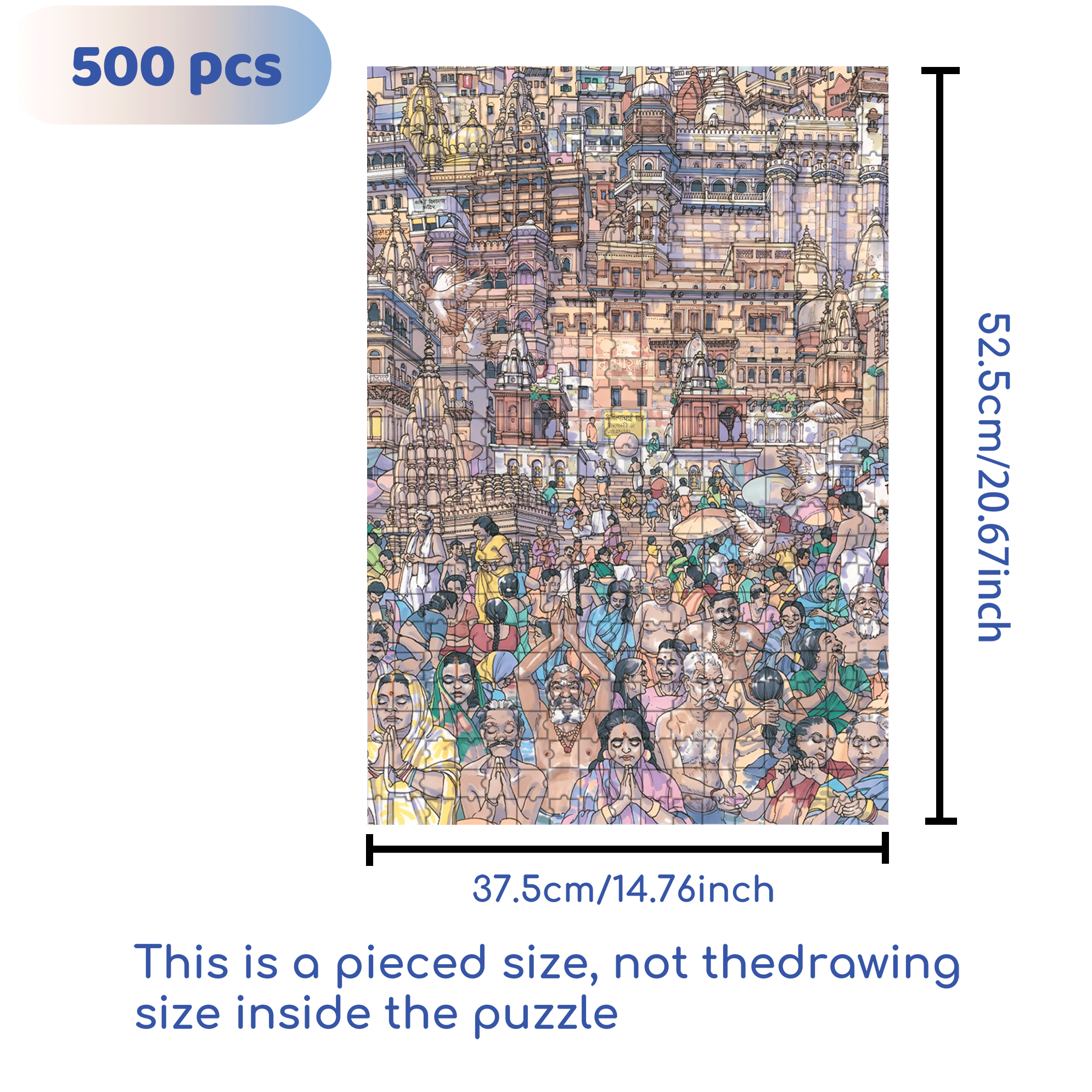 Vibrant Varanasi 500pcs/1000pcs Jigsaw Puzzle, Scratch-Resistant, Interactive Family Game & Brain-Boosting DIY Decor, Perfect for Halloween, Christmas & New Year Gifts, Family Puzzle Game