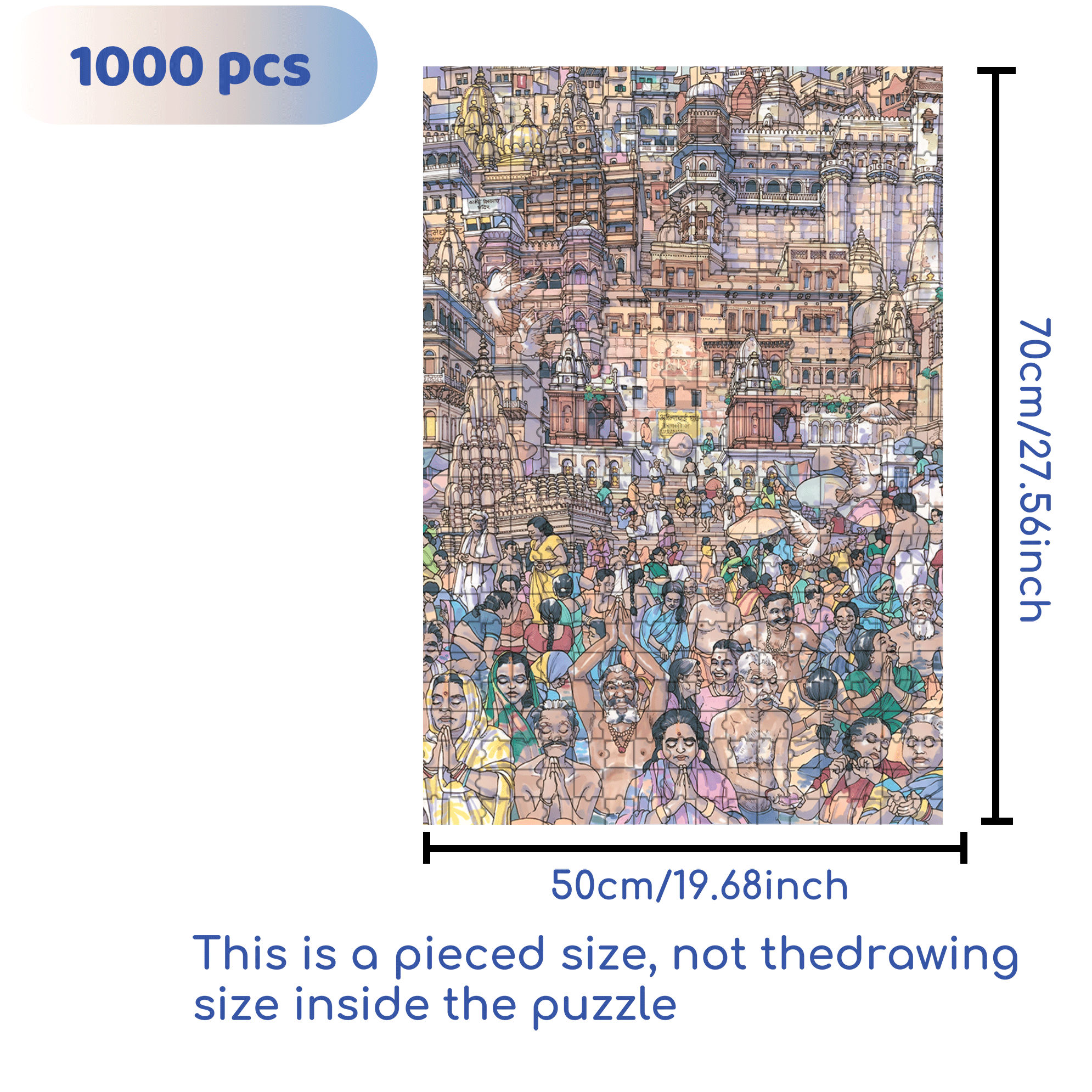 Vibrant Varanasi 500pcs/1000pcs Jigsaw Puzzle, Scratch-Resistant, Interactive Family Game & Brain-Boosting DIY Decor, Perfect for Halloween, Christmas & New Year Gifts, Family Puzzle Game
