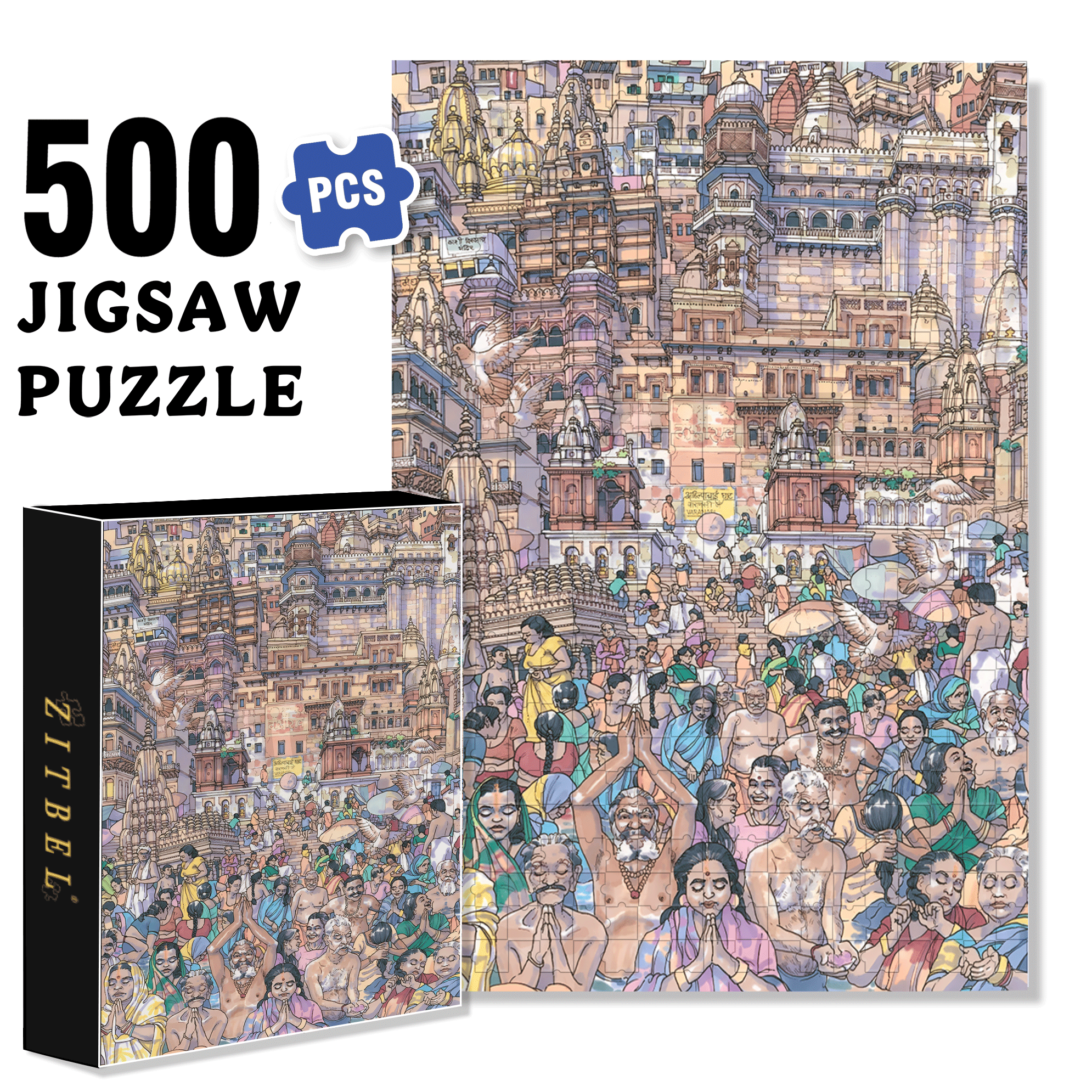 Vibrant Varanasi 500pcs/1000pcs Jigsaw Puzzle, Scratch-Resistant, Interactive Family Game & Brain-Boosting DIY Decor, Perfect for Halloween, Christmas & New Year Gifts, Family Puzzle Game