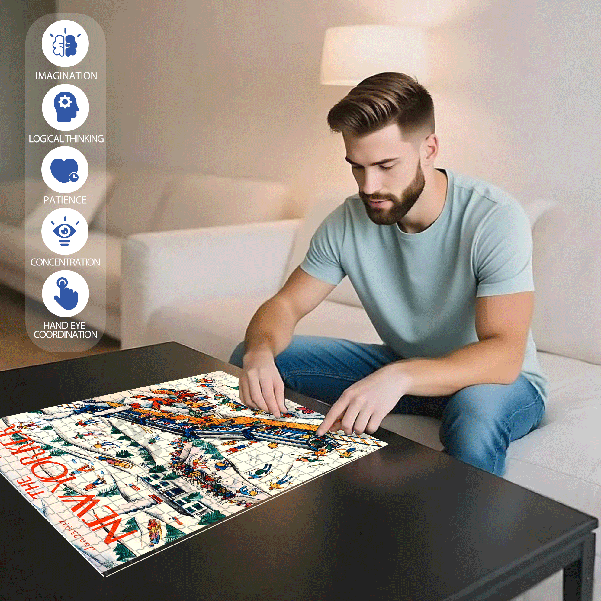 Winter Weekend 500pcs/1000pcs Jigsaw Puzzle, Scratch-Resistant, Interactive Family Game & Brain-Boosting DIY Decor, Perfect for Halloween, Christmas & New Year Gifts, Family Puzzle Game
