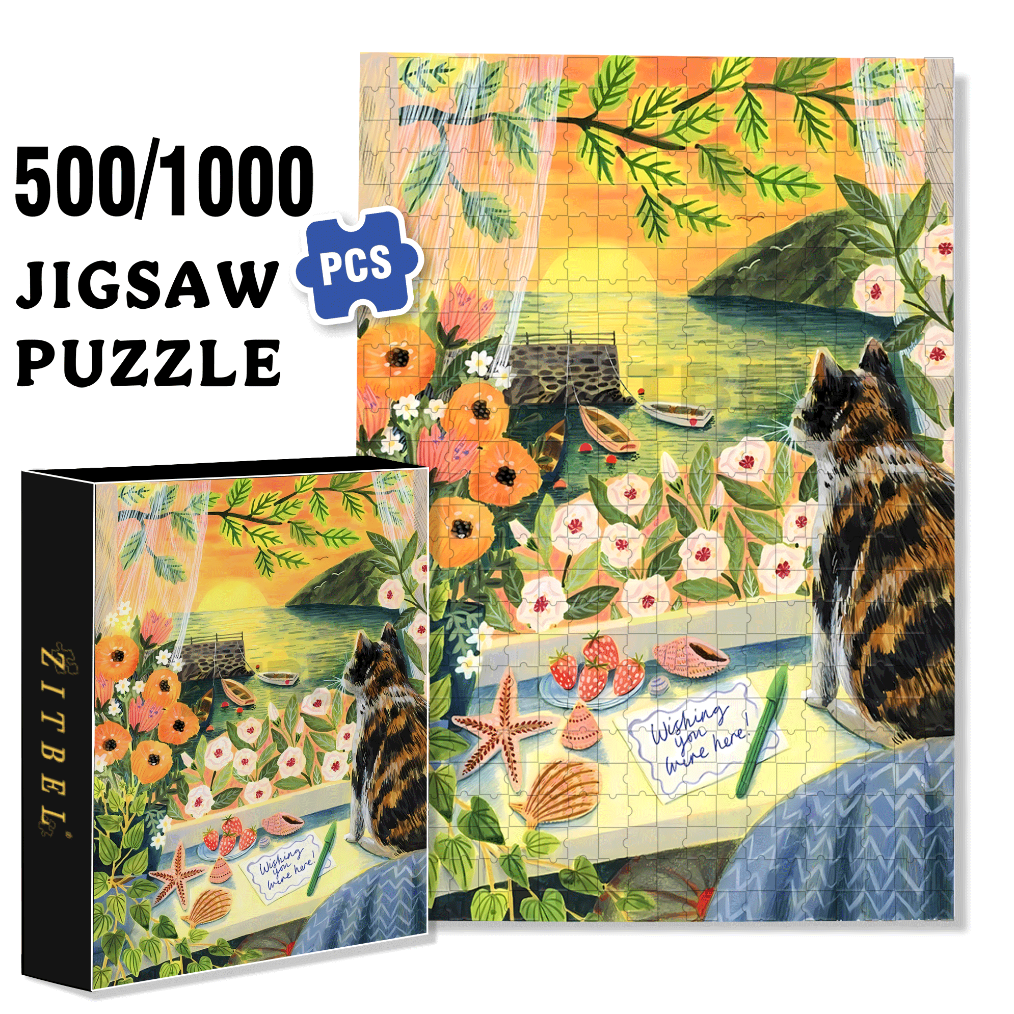 Wishing  You Love Here 500pcs/1000pcs Jigsaw Puzzle, Scratch-Resistant, Interactive Family Game & Brain-Boosting DIY Decor, Perfect for Halloween, Christmas & New Year Gifts, Family Puzzle Game