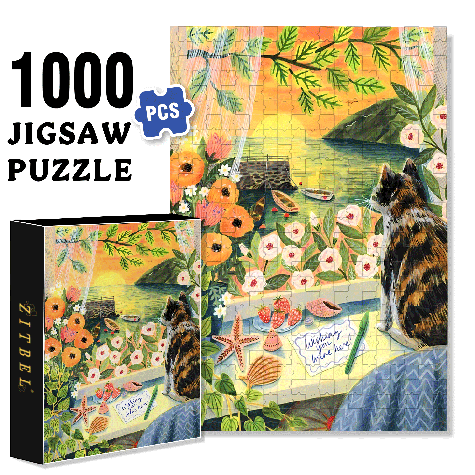 Wishing  You Love Here 500pcs/1000pcs Jigsaw Puzzle, Scratch-Resistant, Interactive Family Game & Brain-Boosting DIY Decor, Perfect for Halloween, Christmas & New Year Gifts, Family Puzzle Game