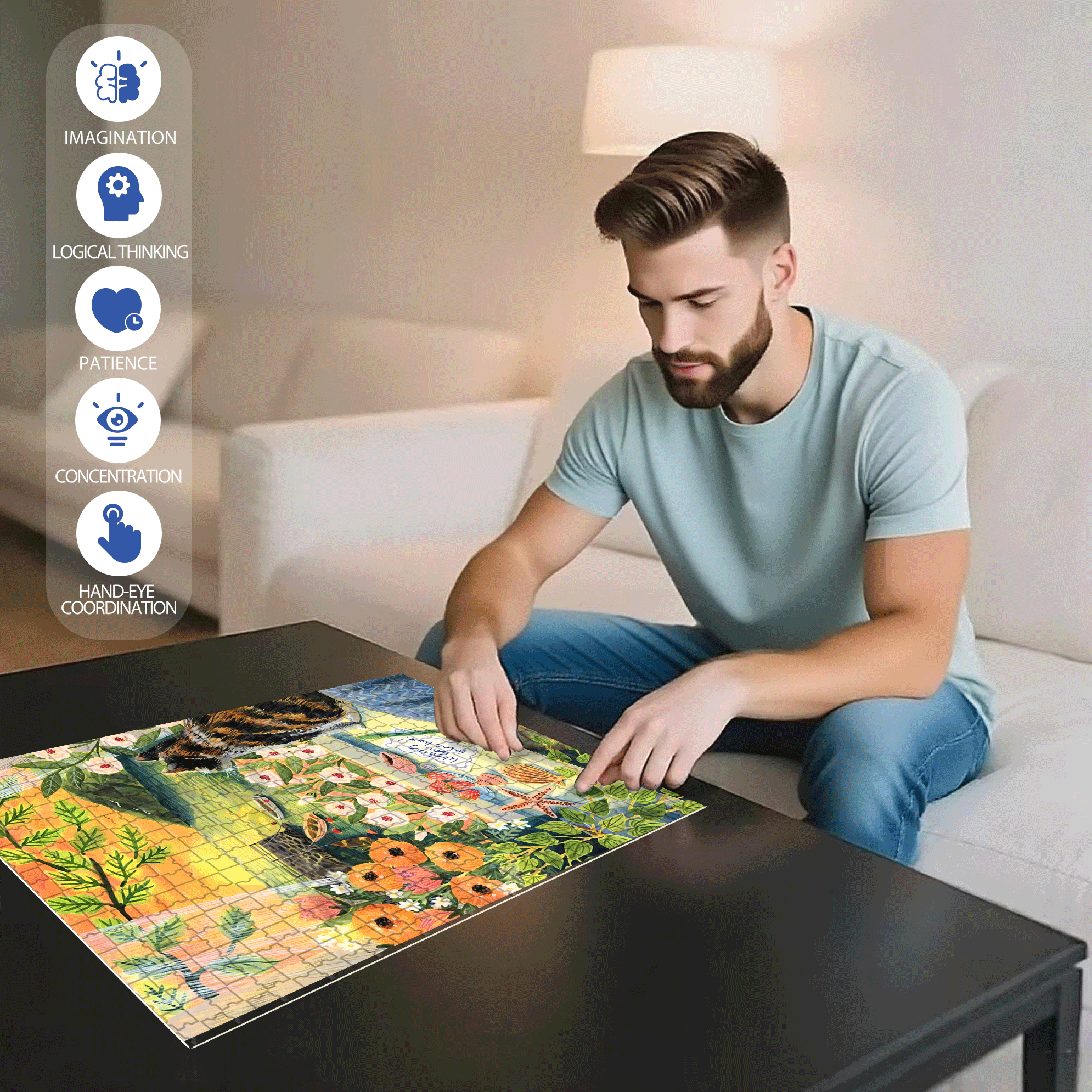 Wishing  You Love Here 500pcs/1000pcs Jigsaw Puzzle, Scratch-Resistant, Interactive Family Game & Brain-Boosting DIY Decor, Perfect for Halloween, Christmas & New Year Gifts, Family Puzzle Game