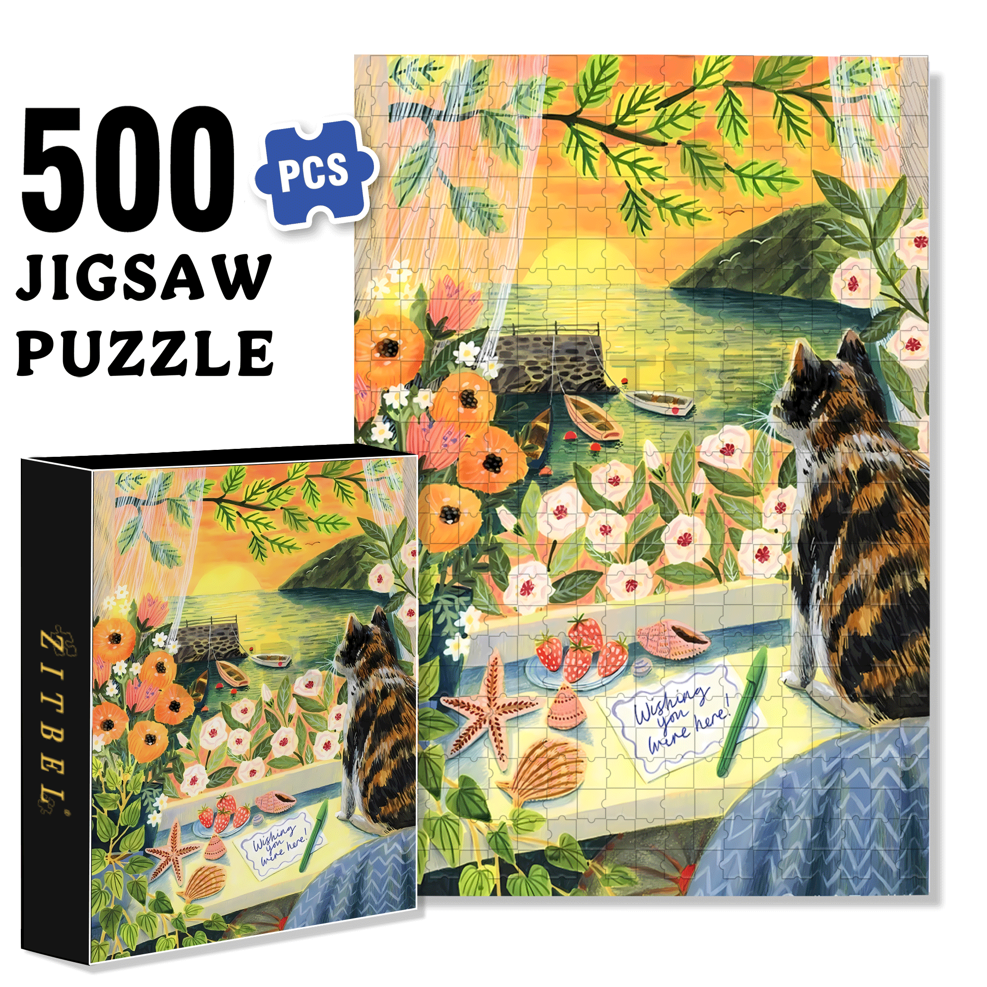 Wishing  You Love Here 500pcs/1000pcs Jigsaw Puzzle, Scratch-Resistant, Interactive Family Game & Brain-Boosting DIY Decor, Perfect for Halloween, Christmas & New Year Gifts, Family Puzzle Game
