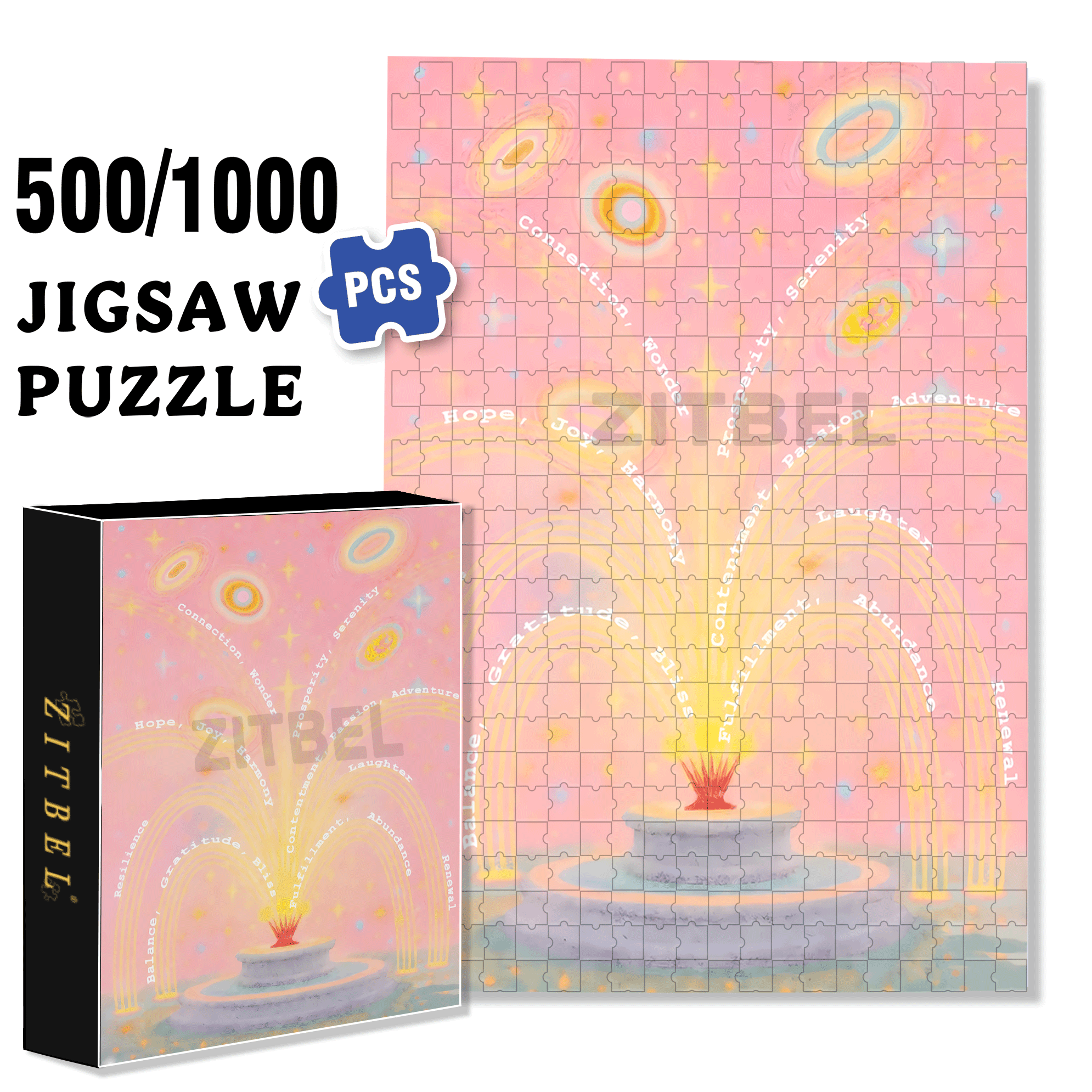 Wishing Fountain 500pcs/1000pcs Jigsaw Puzzle, Scratch-Resistant, Interactive Family Game & Brain-Boosting DIY Decor, Perfect for Halloween, Christmas & New Year Gifts, Family Puzzle Game
