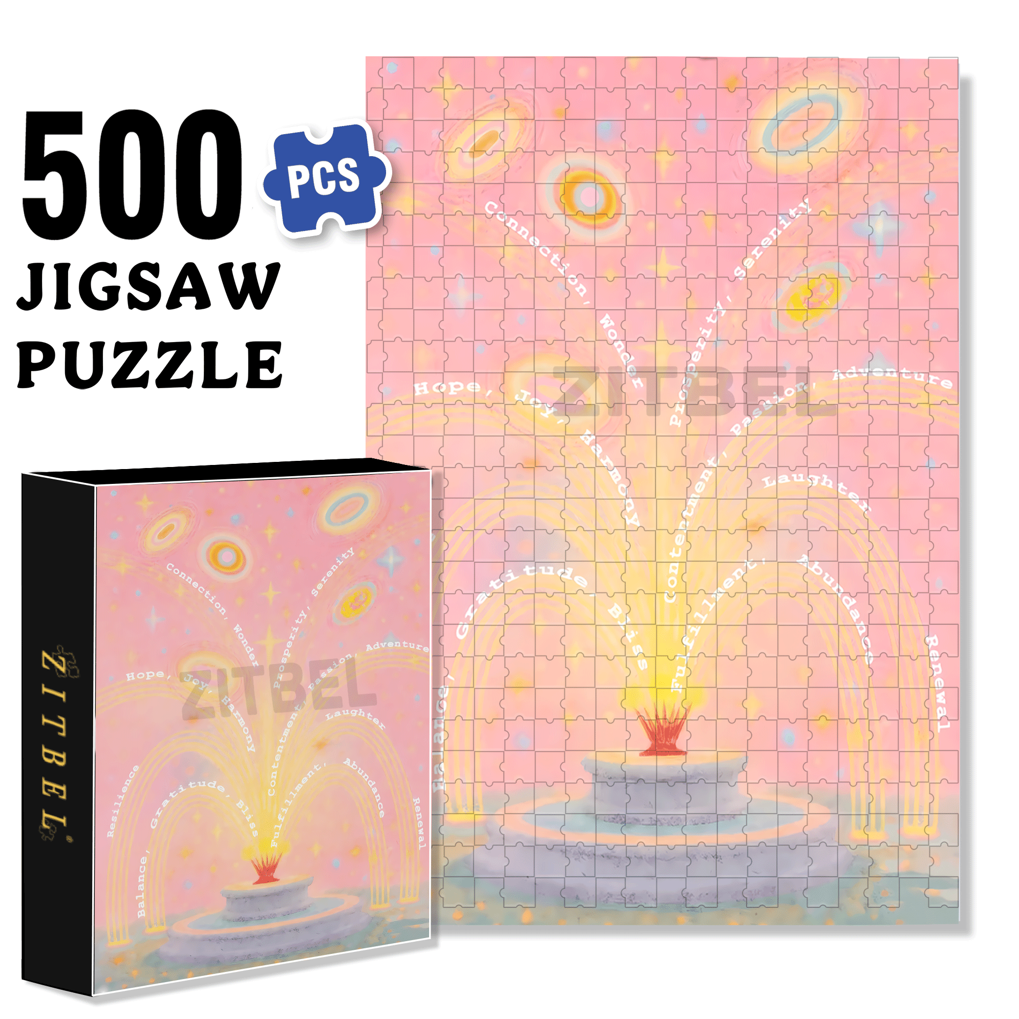 Wishing Fountain 500pcs/1000pcs Jigsaw Puzzle, Scratch-Resistant, Interactive Family Game & Brain-Boosting DIY Decor, Perfect for Halloween, Christmas & New Year Gifts, Family Puzzle Game