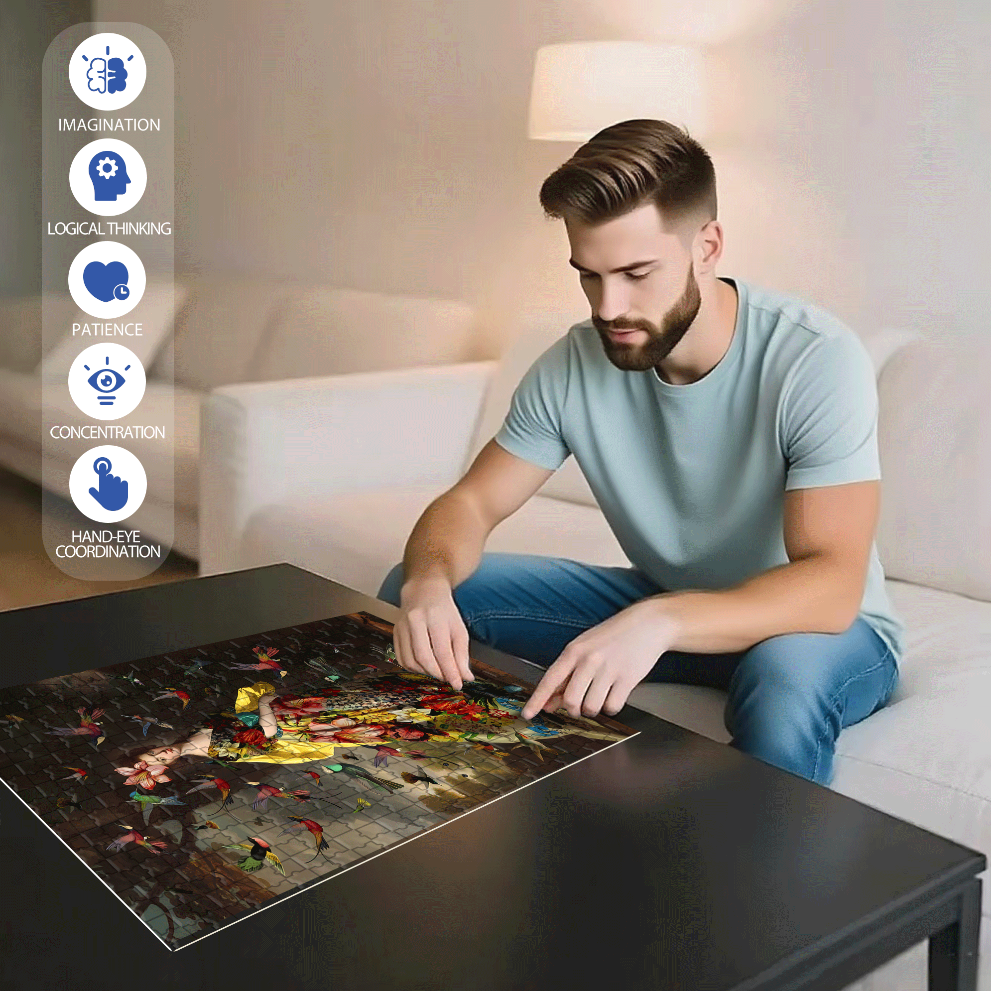 A Charm of Hummingbirds 500pcs/1000pcs Jigsaw Puzzle, Scratch-Resistant, Interactive Family Game & Brain-Boosting DIY Decor, Perfect for Halloween, Christmas & New Year Gifts, Family Puzzle Game