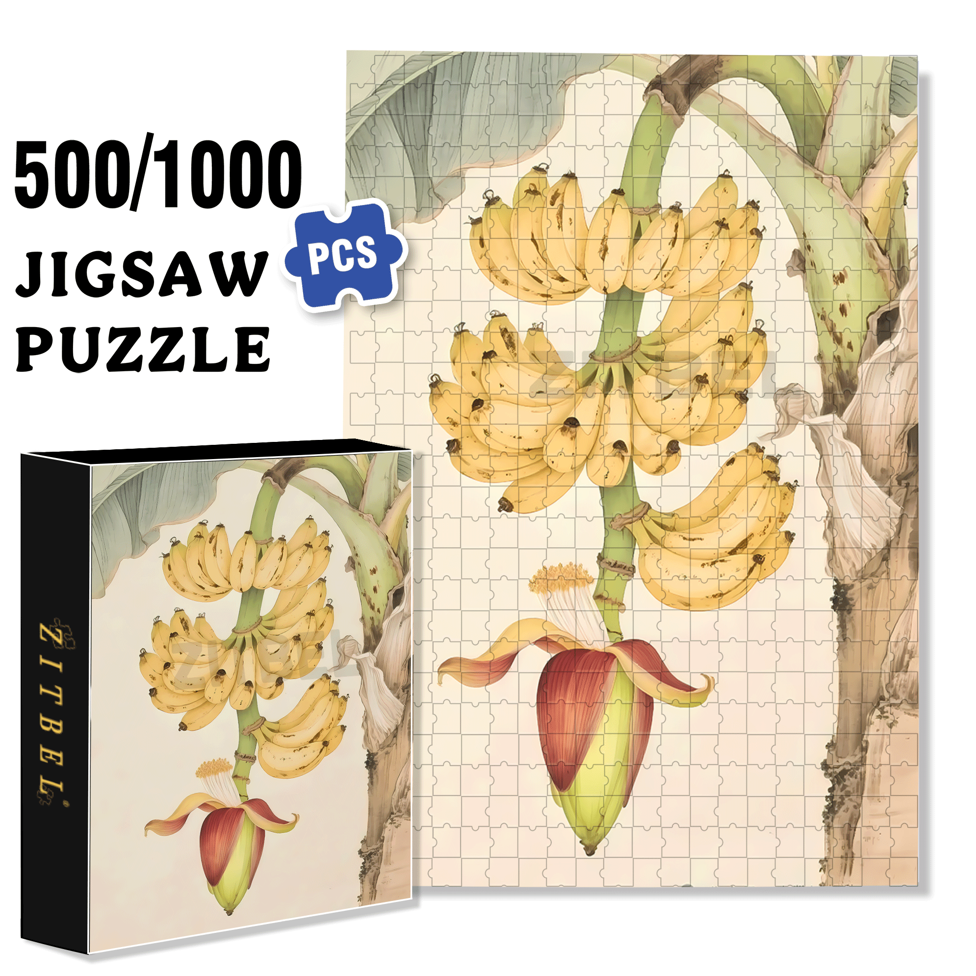 Banana Flower 500pcs/1000pcs Jigsaw Puzzle, Scratch-Resistant, Interactive Family Game & Brain-Boosting DIY Decor, Perfect for Halloween, Christmas & New Year Gifts, Family Puzzle Game