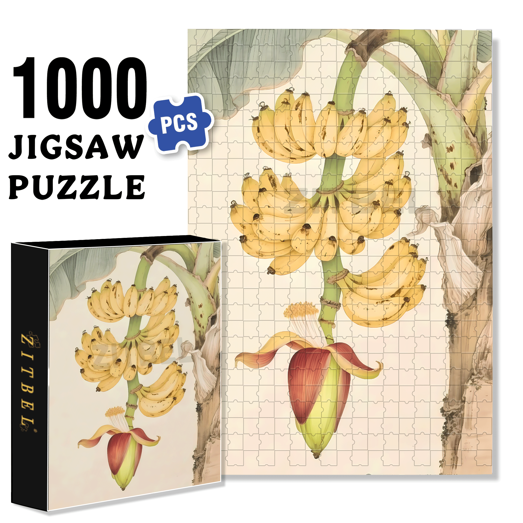 Banana Flower 500pcs/1000pcs Jigsaw Puzzle, Scratch-Resistant, Interactive Family Game & Brain-Boosting DIY Decor, Perfect for Halloween, Christmas & New Year Gifts, Family Puzzle Game