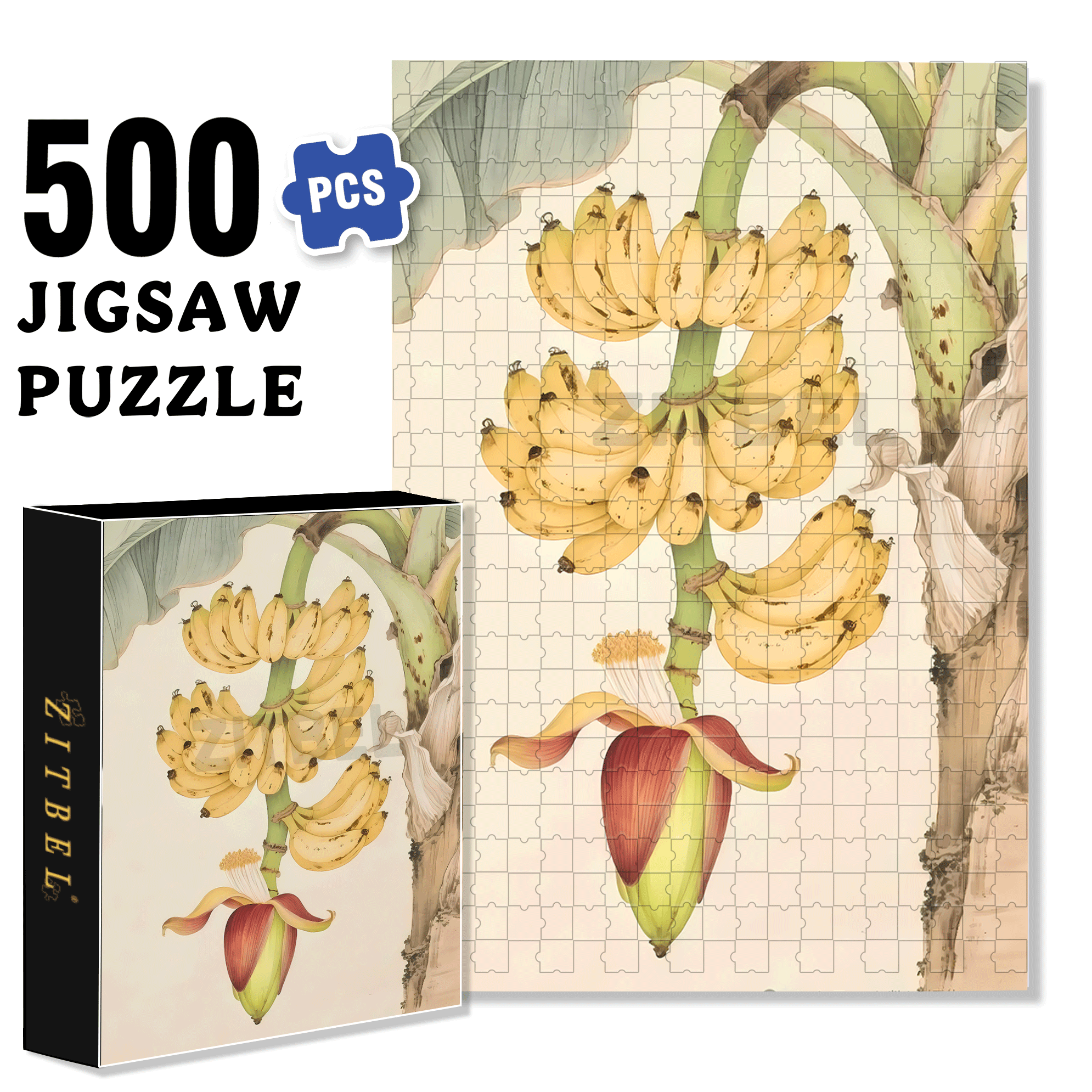 Banana Flower 500pcs/1000pcs Jigsaw Puzzle, Scratch-Resistant, Interactive Family Game & Brain-Boosting DIY Decor, Perfect for Halloween, Christmas & New Year Gifts, Family Puzzle Game
