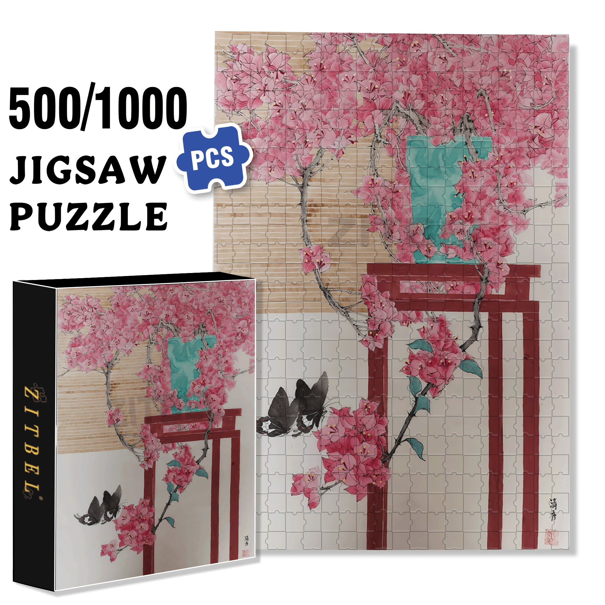 Butterfly Shadow 500pcs/1000pcs Jigsaw Puzzle, Scratch-Resistant, Interactive Family Game & Brain-Boosting DIY Decor, Perfect for Halloween, Christmas & New Year Gifts, Family Puzzle Game