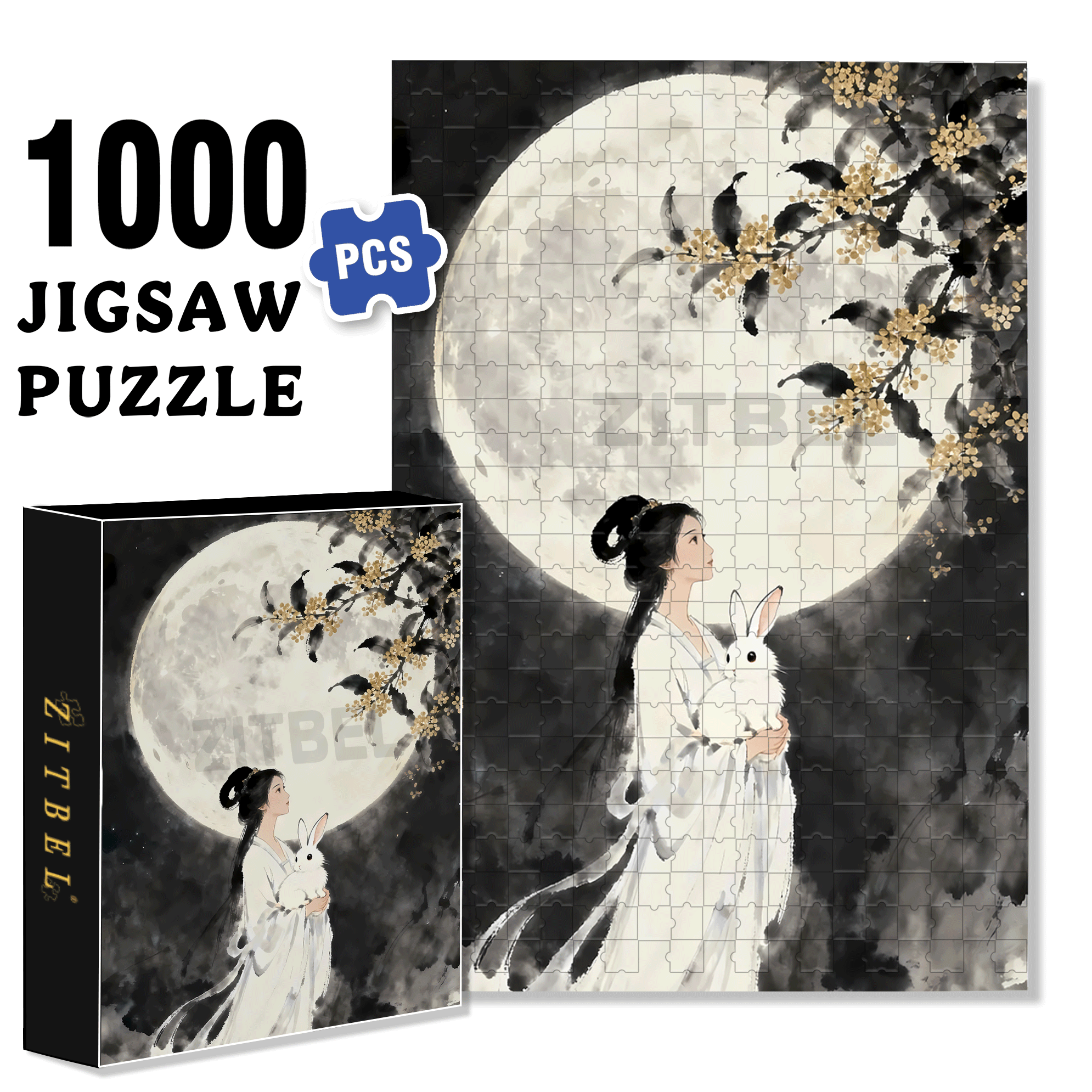 Chinese Moon Goddess 2 500pcs/1000pcs Jigsaw Puzzle, Scratch-Resistant, Interactive Family Game & Brain-Boosting DIY Decor, Perfect for Halloween, Christmas & New Year Gifts, Family Puzzle Game