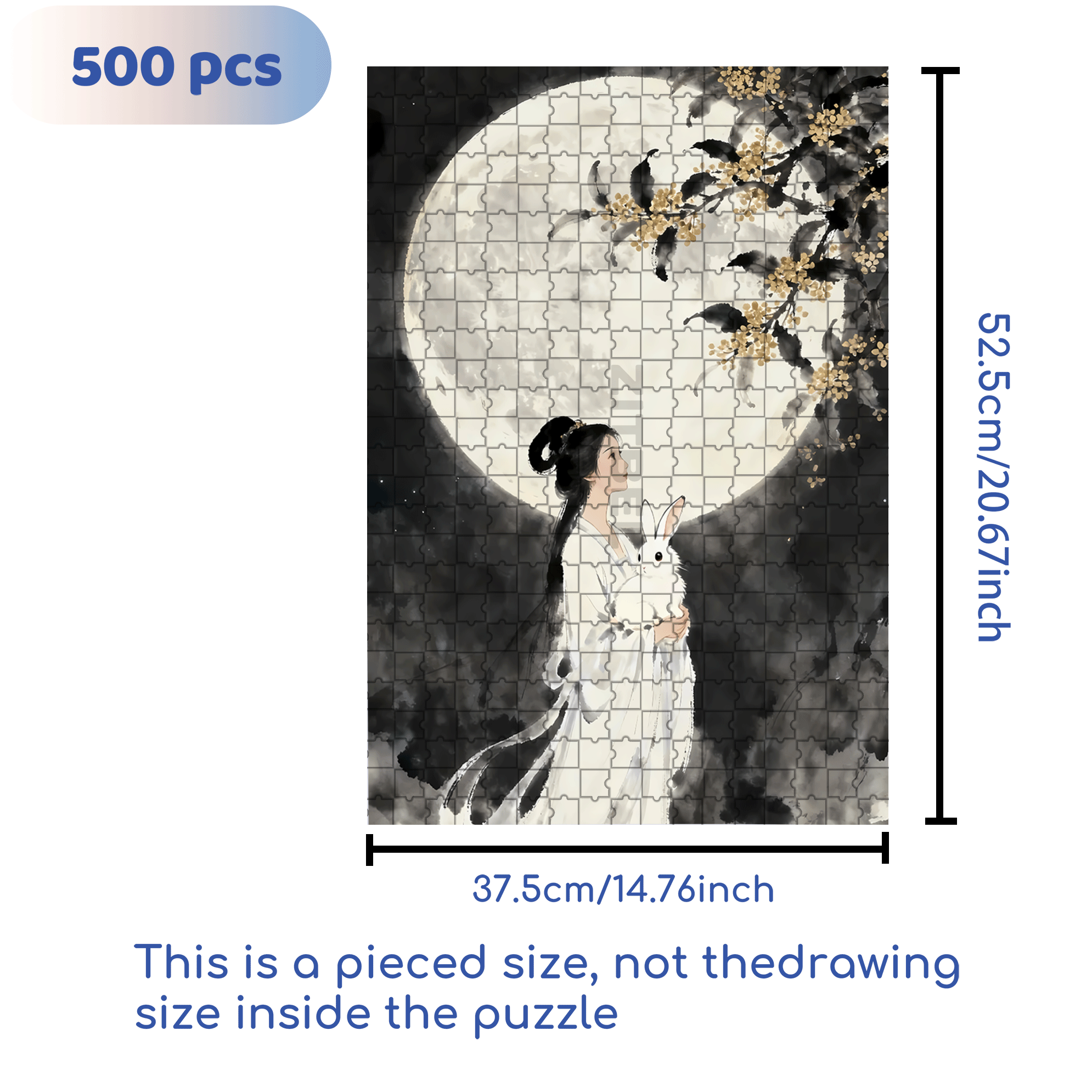 Chinese Moon Goddess 2 500pcs/1000pcs Jigsaw Puzzle, Scratch-Resistant, Interactive Family Game & Brain-Boosting DIY Decor, Perfect for Halloween, Christmas & New Year Gifts, Family Puzzle Game