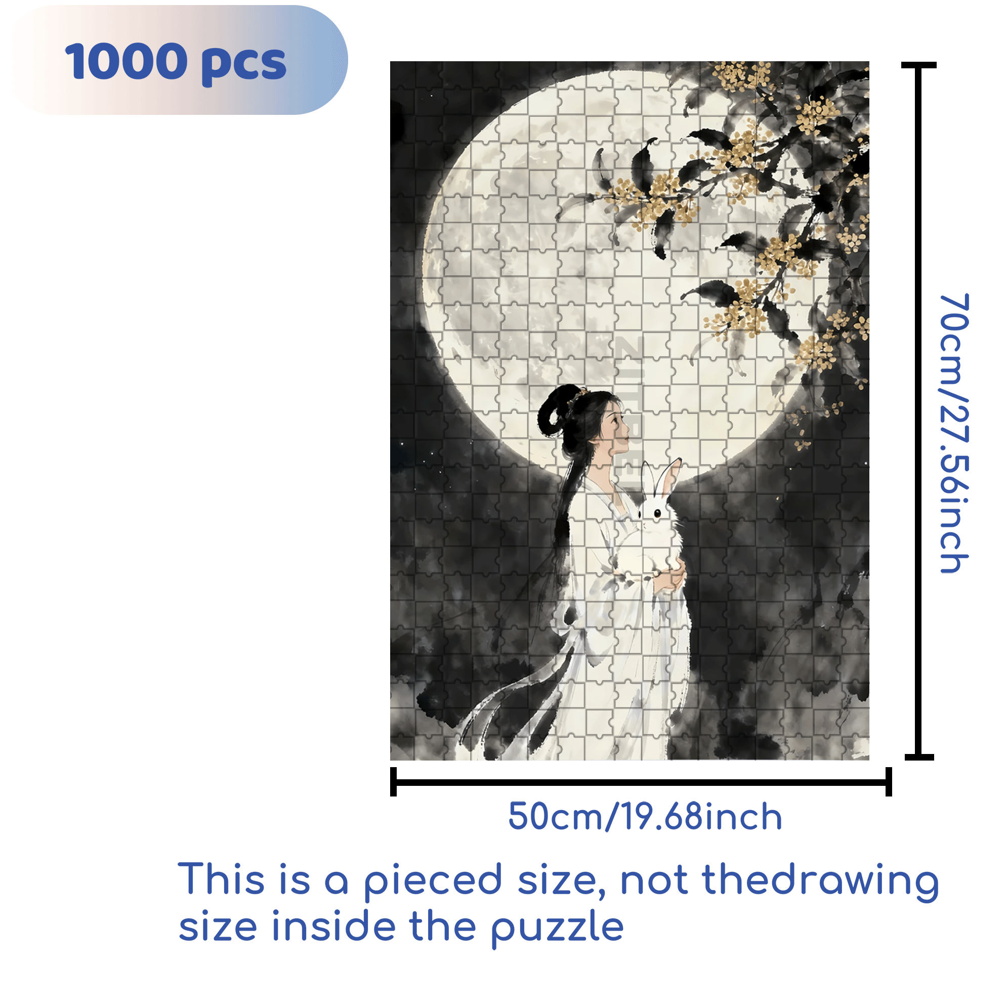Chinese Moon Goddess 2 500pcs/1000pcs Jigsaw Puzzle, Scratch-Resistant, Interactive Family Game & Brain-Boosting DIY Decor, Perfect for Halloween, Christmas & New Year Gifts, Family Puzzle Game