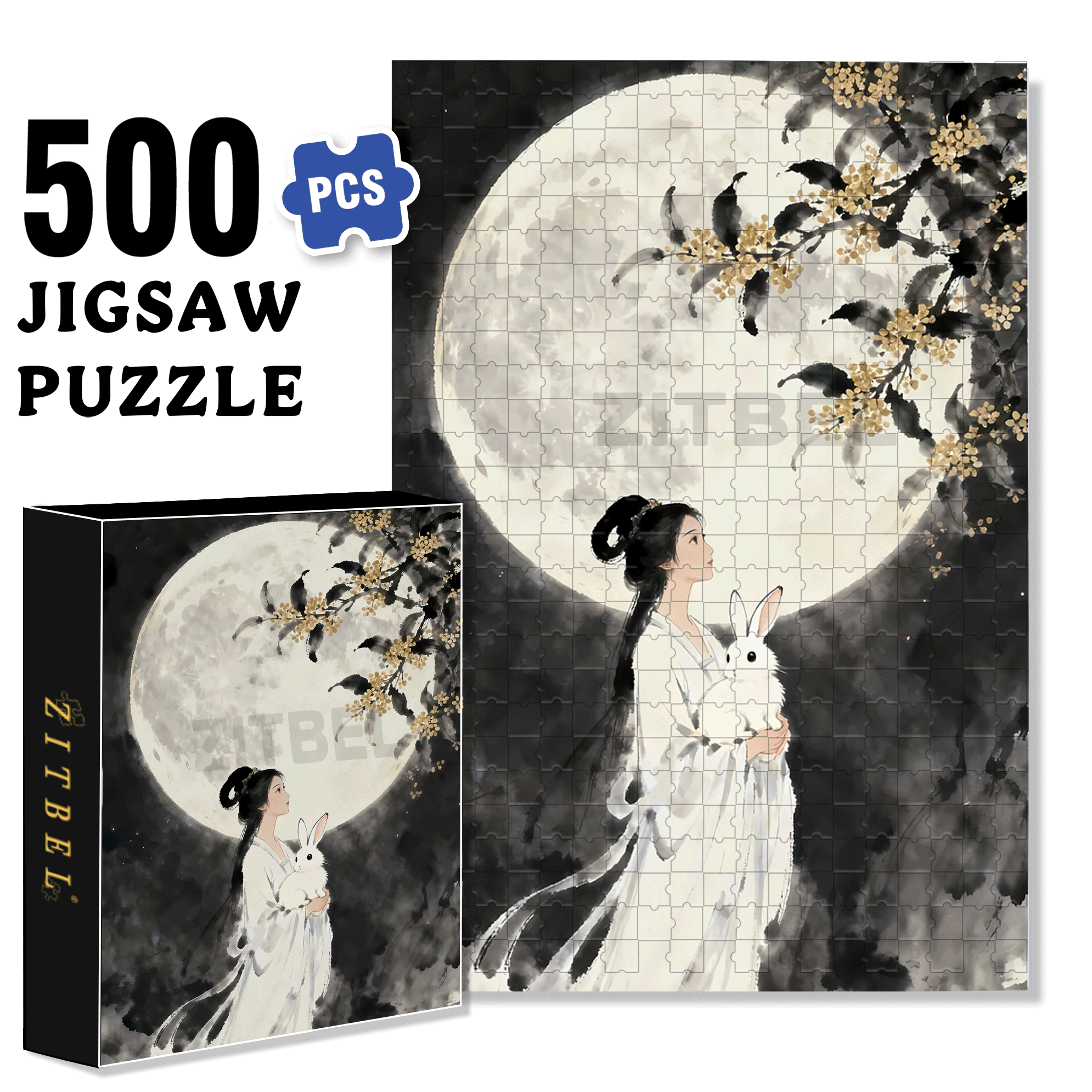 Chinese Moon Goddess 2 500pcs/1000pcs Jigsaw Puzzle, Scratch-Resistant, Interactive Family Game & Brain-Boosting DIY Decor, Perfect for Halloween, Christmas & New Year Gifts, Family Puzzle Game