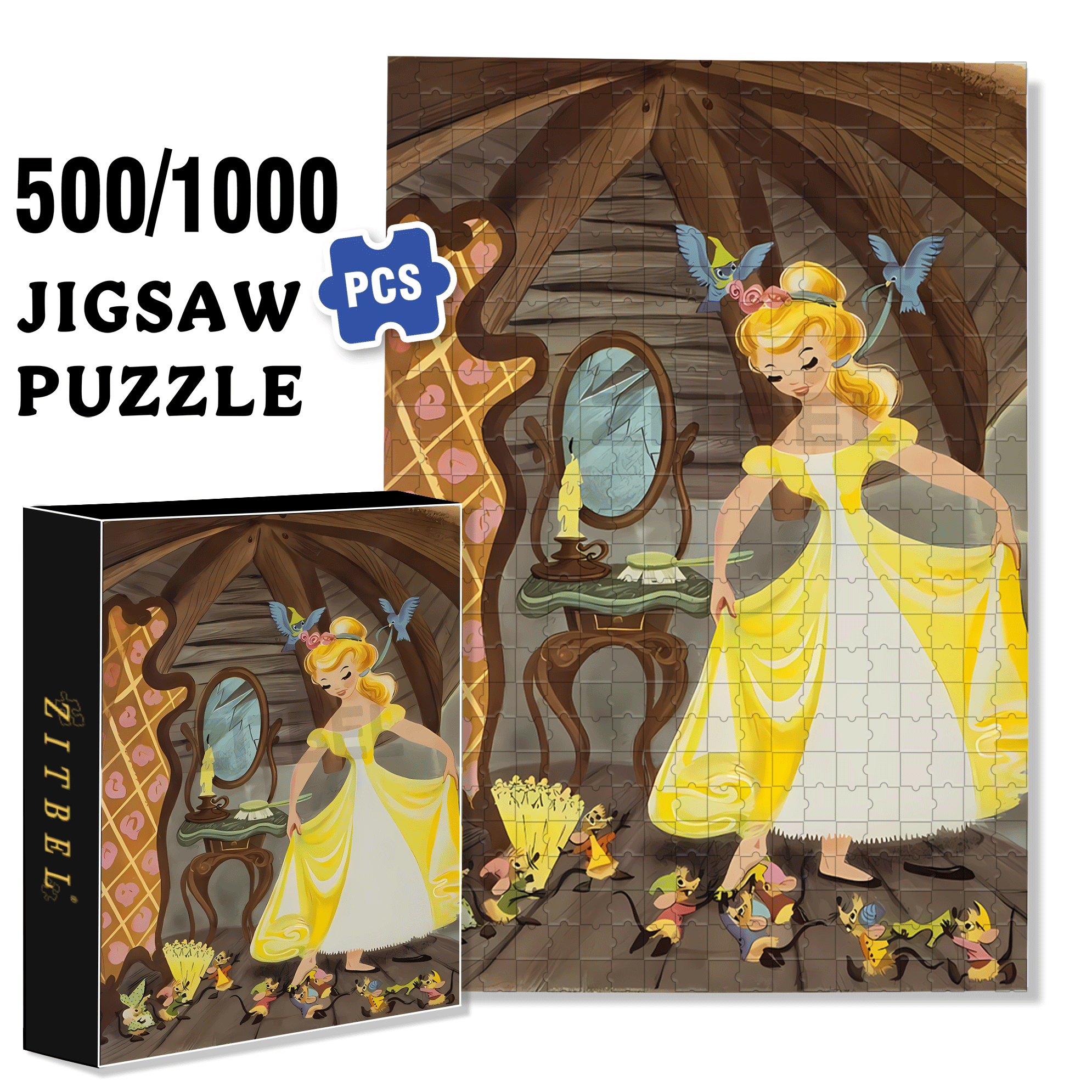 Cinderella 3 500pcs/1000pcs Jigsaw Puzzle, Scratch-Resistant, Interactive Family Game & Brain-Boosting DIY Decor, Perfect for Halloween, Christmas & New Year Gifts, Family Puzzle Game