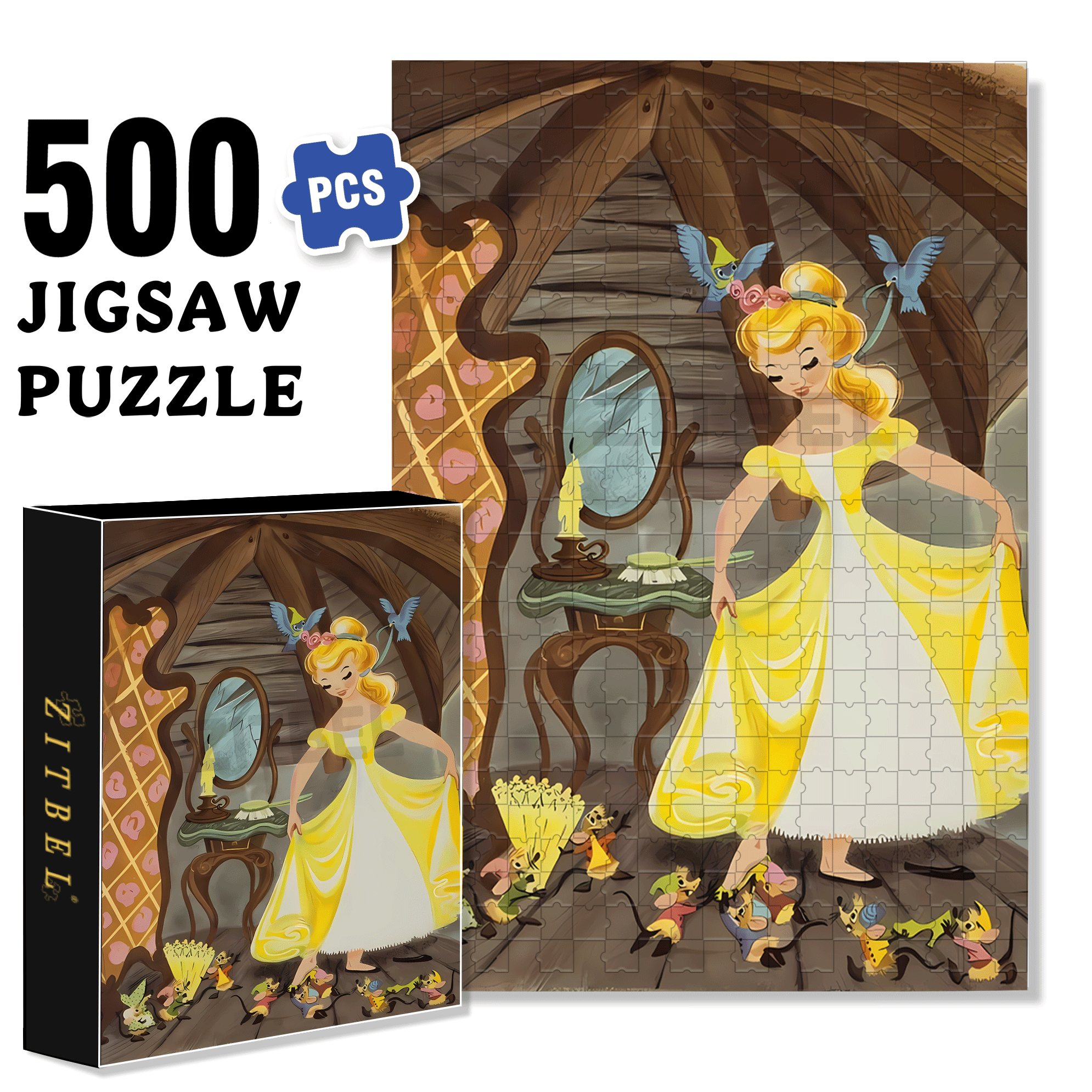 Cinderella 3 500pcs/1000pcs Jigsaw Puzzle, Scratch-Resistant, Interactive Family Game & Brain-Boosting DIY Decor, Perfect for Halloween, Christmas & New Year Gifts, Family Puzzle Game