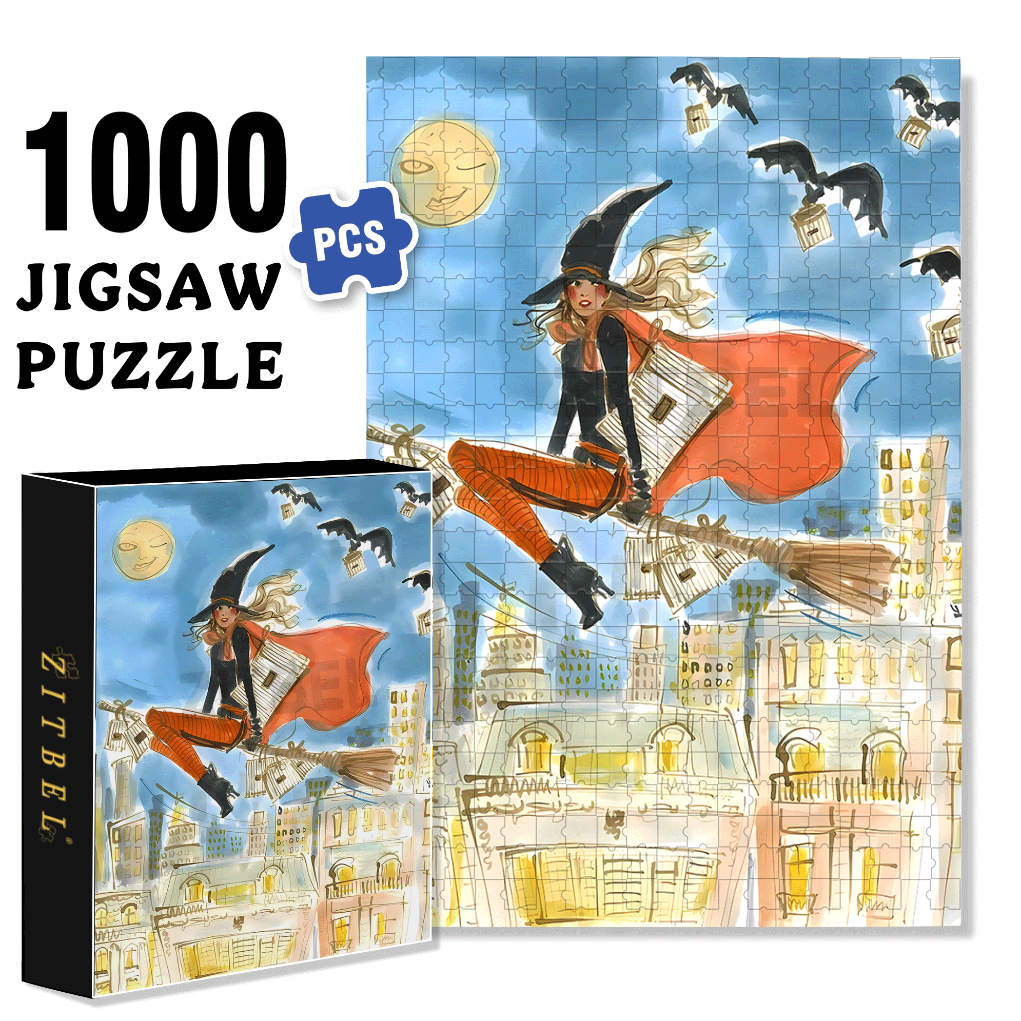 Fashion Witch 500pcs/1000pcs Jigsaw Puzzle, Scratch-Resistant, Interactive Family Game & Brain-Boosting DIY Decor, Perfect for Halloween, Christmas & New Year Gifts, Family Puzzle Game