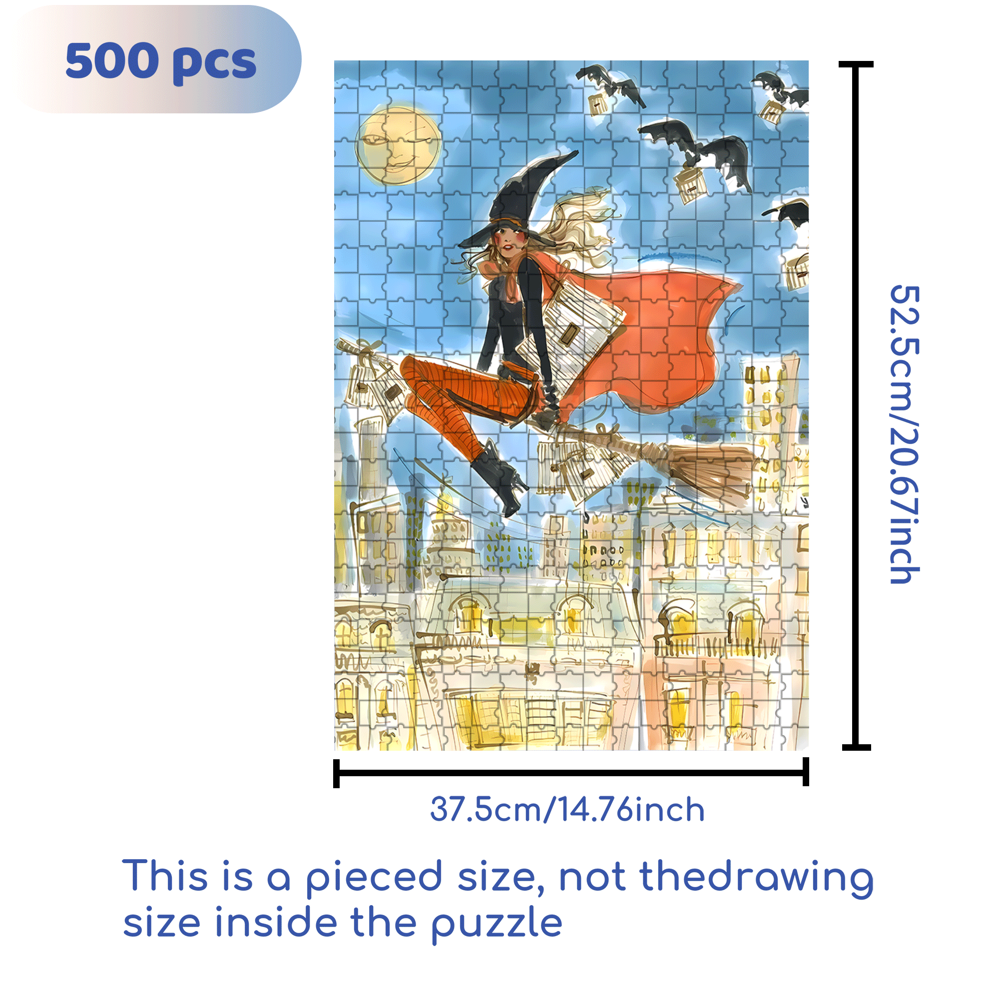 Fashion Witch 500pcs/1000pcs Jigsaw Puzzle, Scratch-Resistant, Interactive Family Game & Brain-Boosting DIY Decor, Perfect for Halloween, Christmas & New Year Gifts, Family Puzzle Game