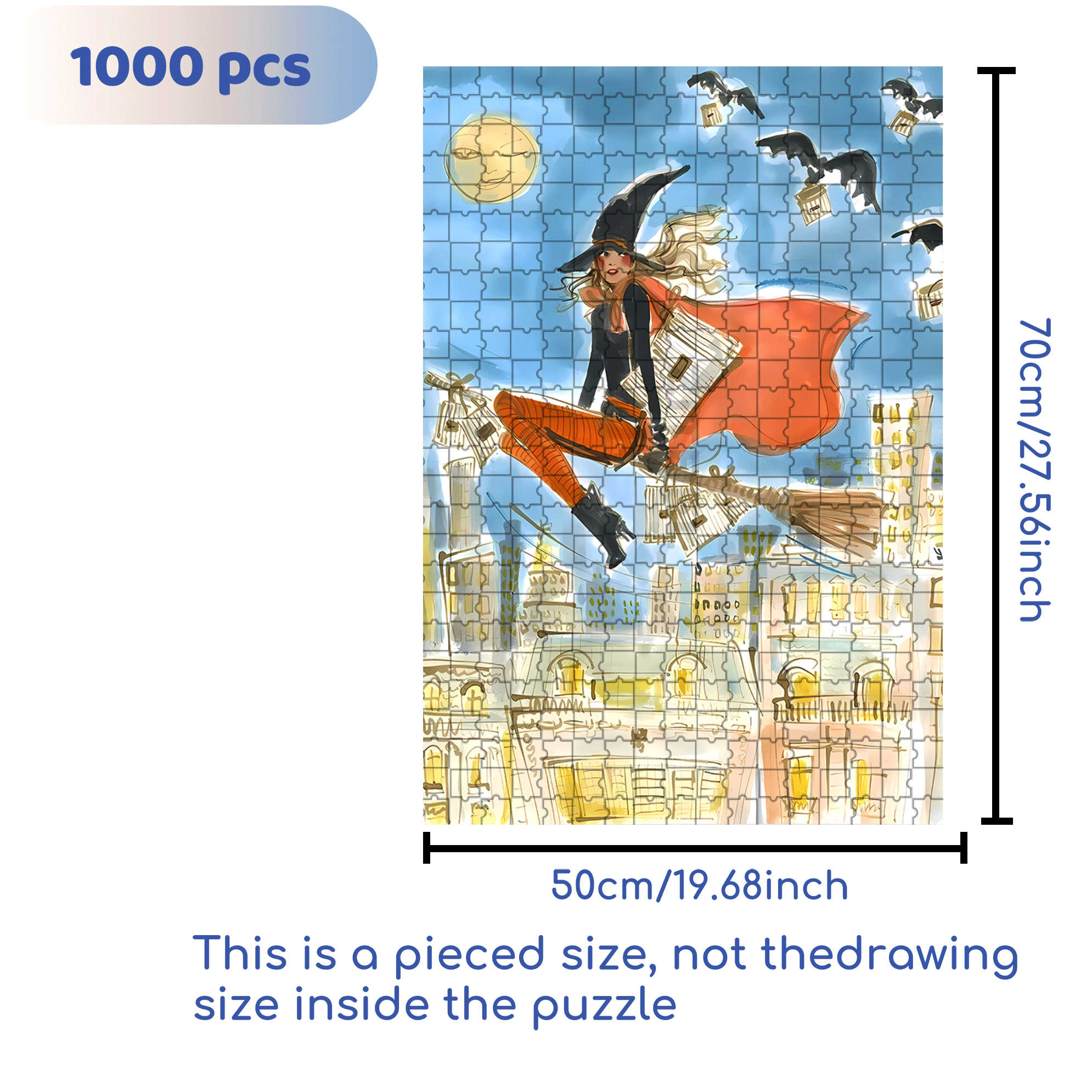 Fashion Witch 500pcs/1000pcs Jigsaw Puzzle, Scratch-Resistant, Interactive Family Game & Brain-Boosting DIY Decor, Perfect for Halloween, Christmas & New Year Gifts, Family Puzzle Game