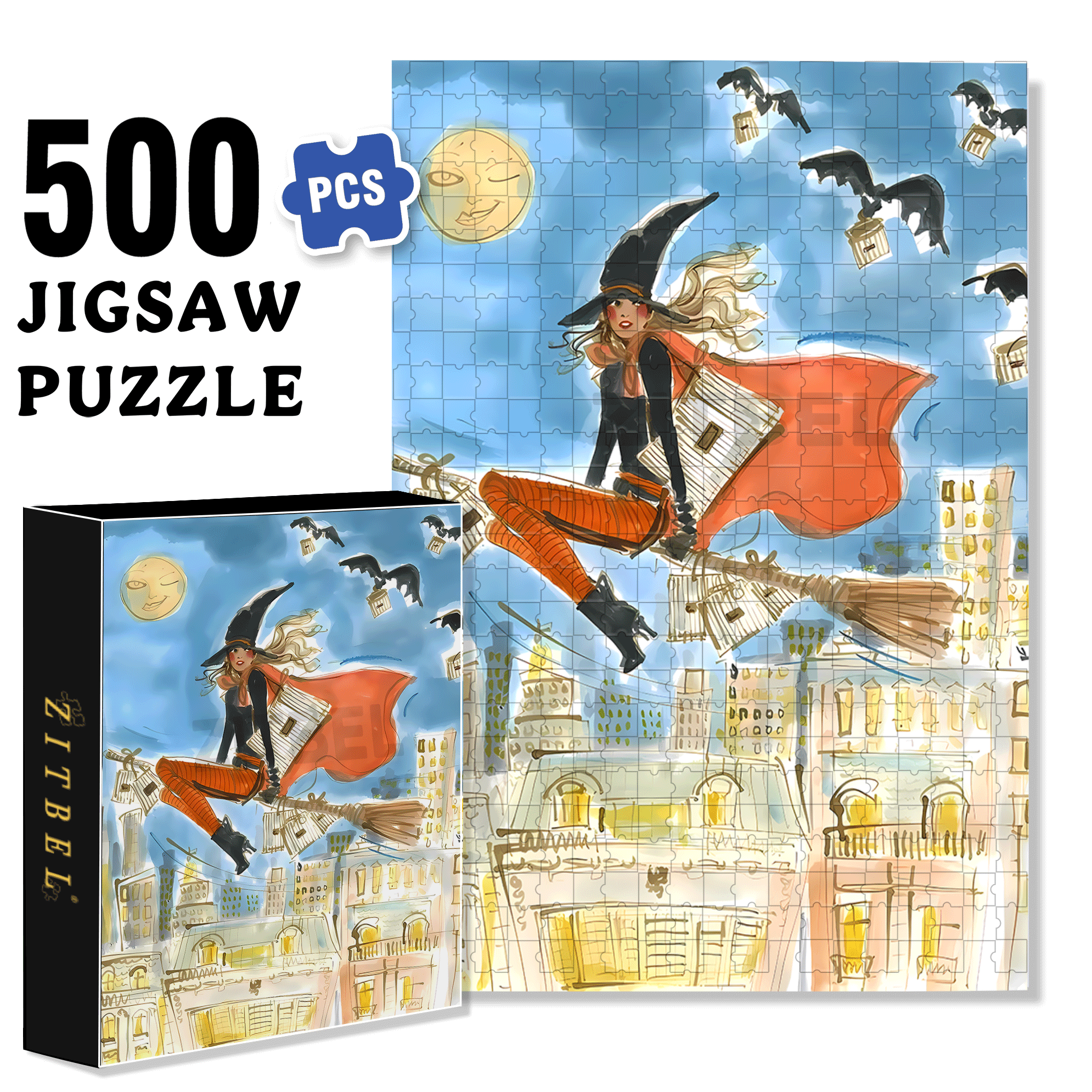 Fashion Witch 500pcs/1000pcs Jigsaw Puzzle, Scratch-Resistant, Interactive Family Game & Brain-Boosting DIY Decor, Perfect for Halloween, Christmas & New Year Gifts, Family Puzzle Game