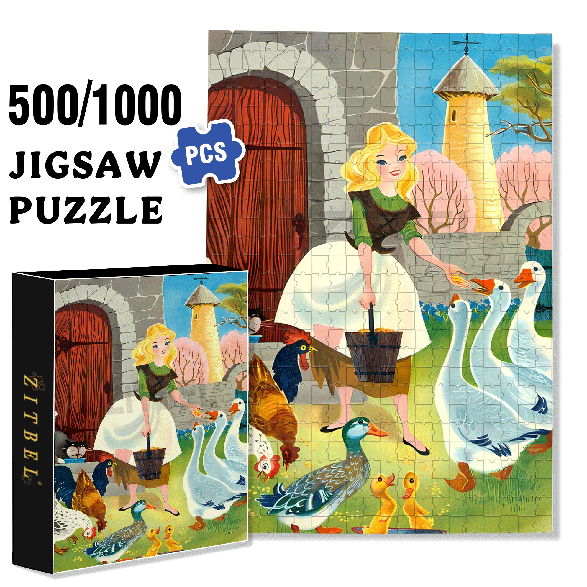 Feeding Poultry 500pcs/1000pcs Jigsaw Puzzle, Scratch-Resistant, Interactive Family Game & Brain-Boosting DIY Decor, Perfect for Halloween, Christmas & New Year Gifts, Family Puzzle Game