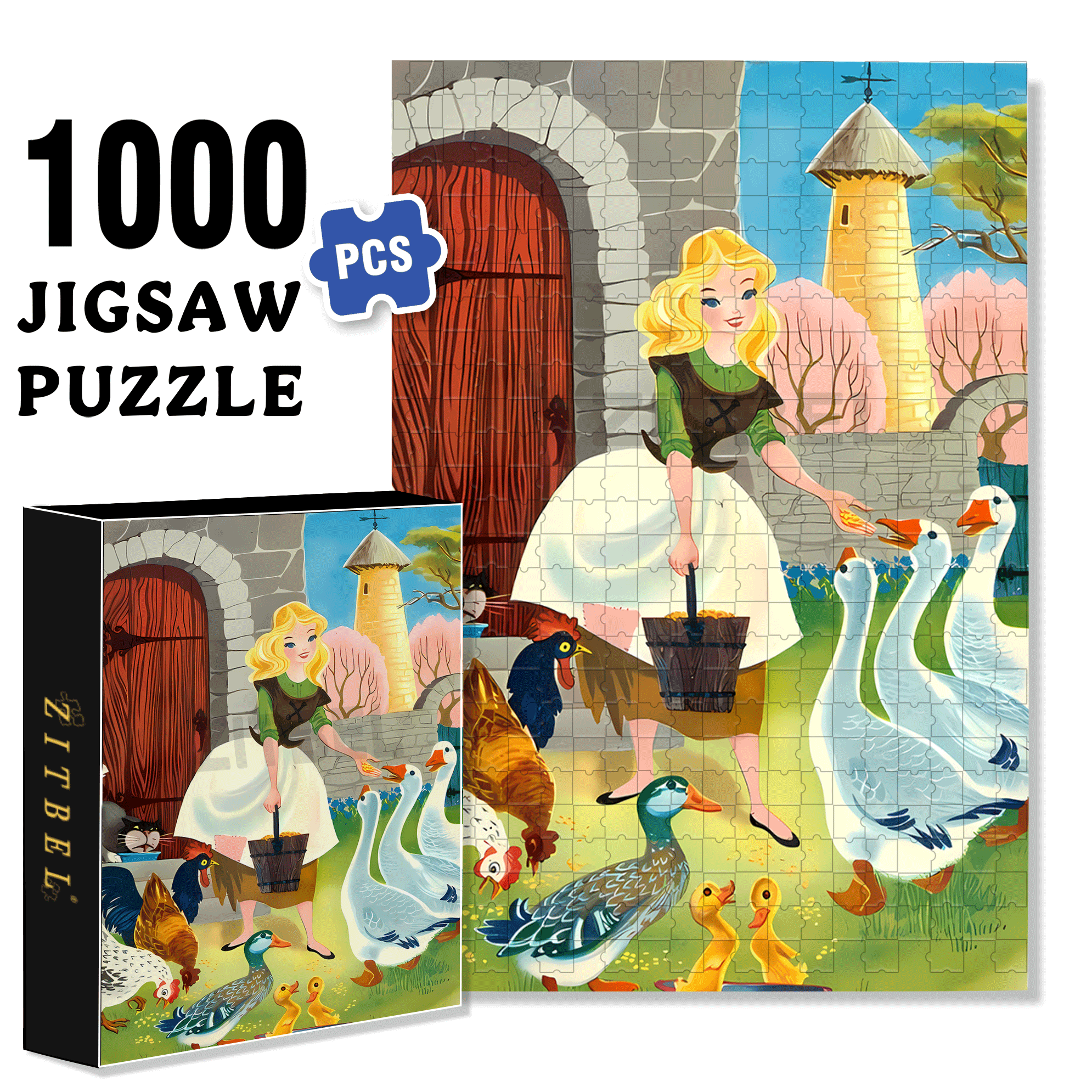 Feeding Poultry 500pcs/1000pcs Jigsaw Puzzle, Scratch-Resistant, Interactive Family Game & Brain-Boosting DIY Decor, Perfect for Halloween, Christmas & New Year Gifts, Family Puzzle Game