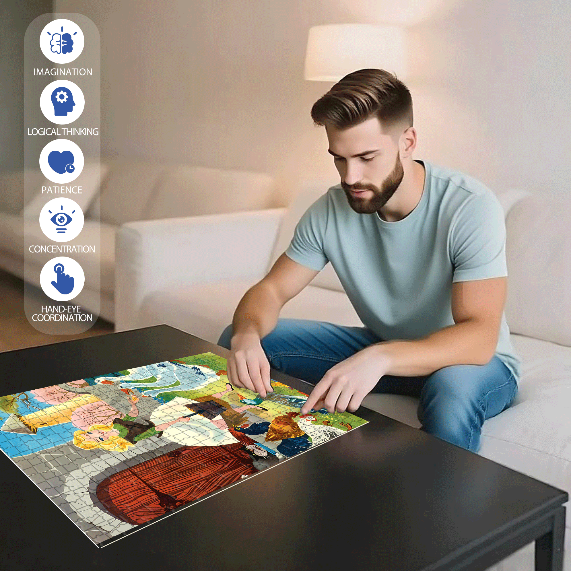 Feeding Poultry 500pcs/1000pcs Jigsaw Puzzle, Scratch-Resistant, Interactive Family Game & Brain-Boosting DIY Decor, Perfect for Halloween, Christmas & New Year Gifts, Family Puzzle Game