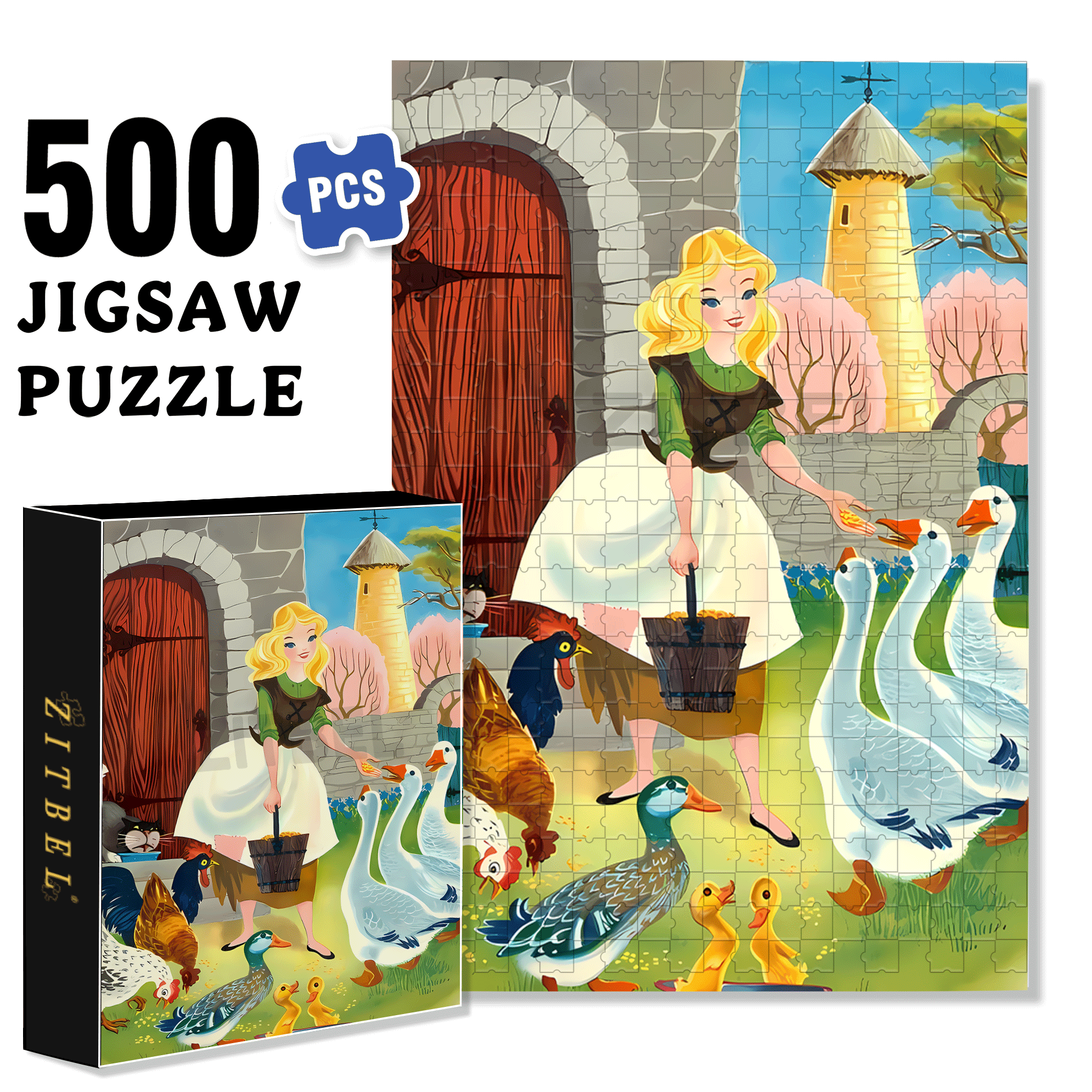 Feeding Poultry 500pcs/1000pcs Jigsaw Puzzle, Scratch-Resistant, Interactive Family Game & Brain-Boosting DIY Decor, Perfect for Halloween, Christmas & New Year Gifts, Family Puzzle Game