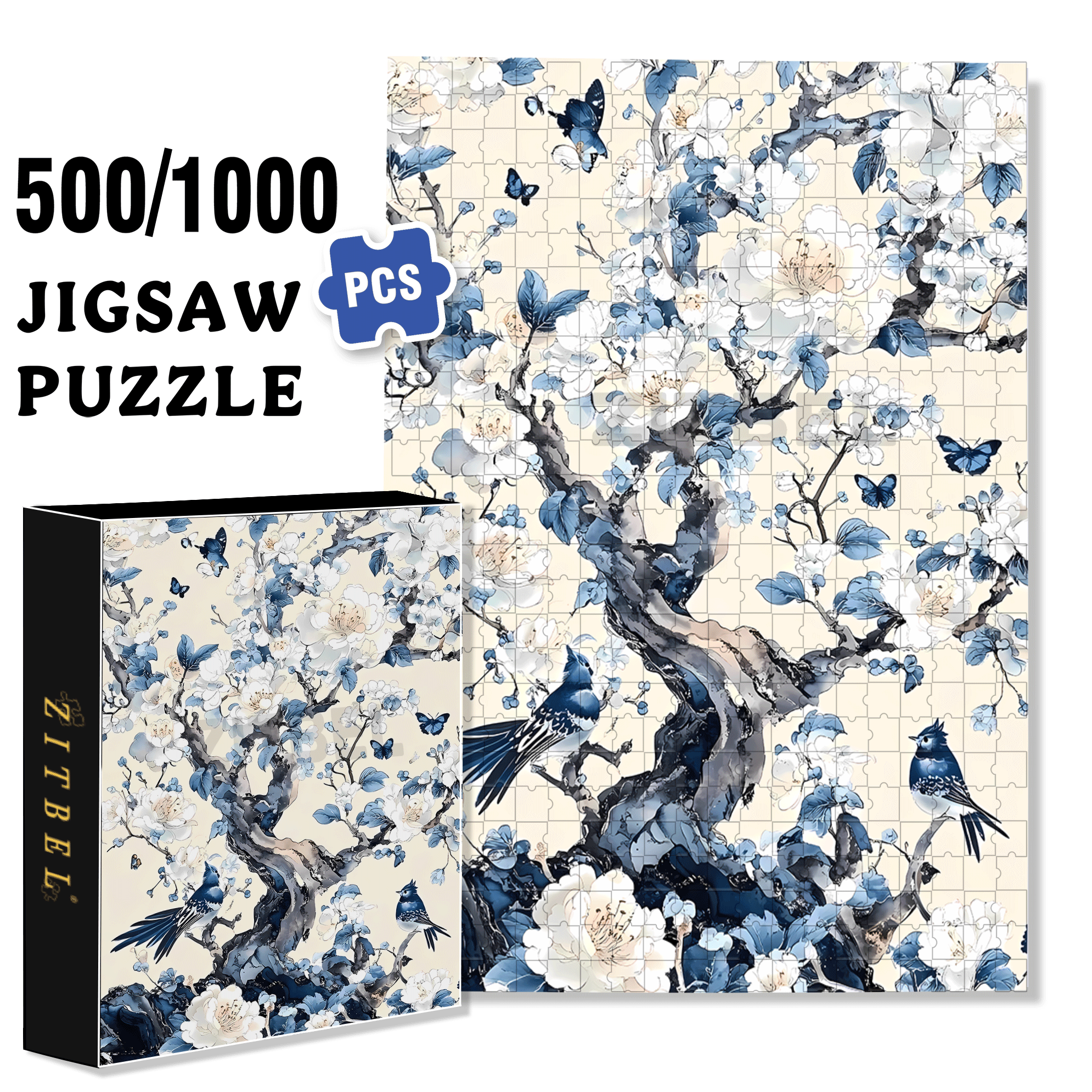 Flowers Bloom And Wealth 500pcs/1000pcs Jigsaw Puzzle, Scratch-Resistant, Interactive Family Game & Brain-Boosting DIY Decor, Perfect for Halloween, Christmas & New Year Gifts, Family Puzzle Game