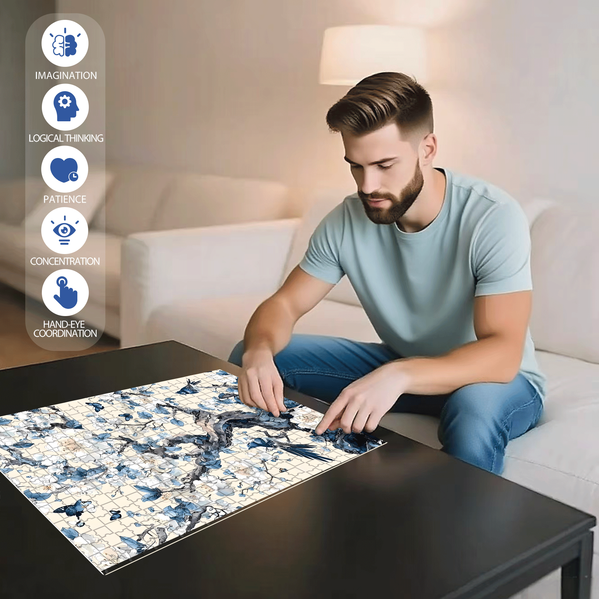 Flowers Bloom And Wealth 500pcs/1000pcs Jigsaw Puzzle, Scratch-Resistant, Interactive Family Game & Brain-Boosting DIY Decor, Perfect for Halloween, Christmas & New Year Gifts, Family Puzzle Game