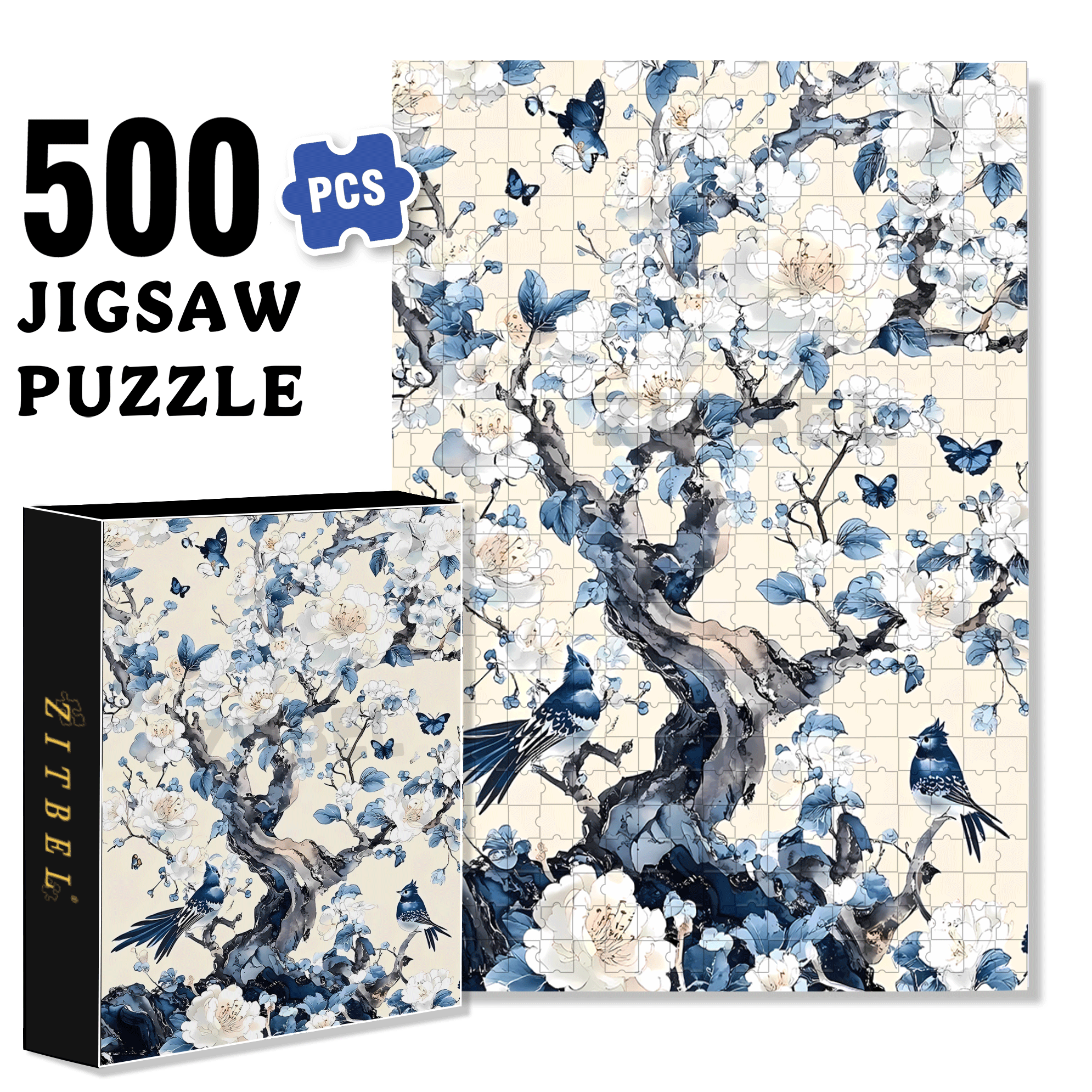 Flowers Bloom And Wealth 500pcs/1000pcs Jigsaw Puzzle, Scratch-Resistant, Interactive Family Game & Brain-Boosting DIY Decor, Perfect for Halloween, Christmas & New Year Gifts, Family Puzzle Game