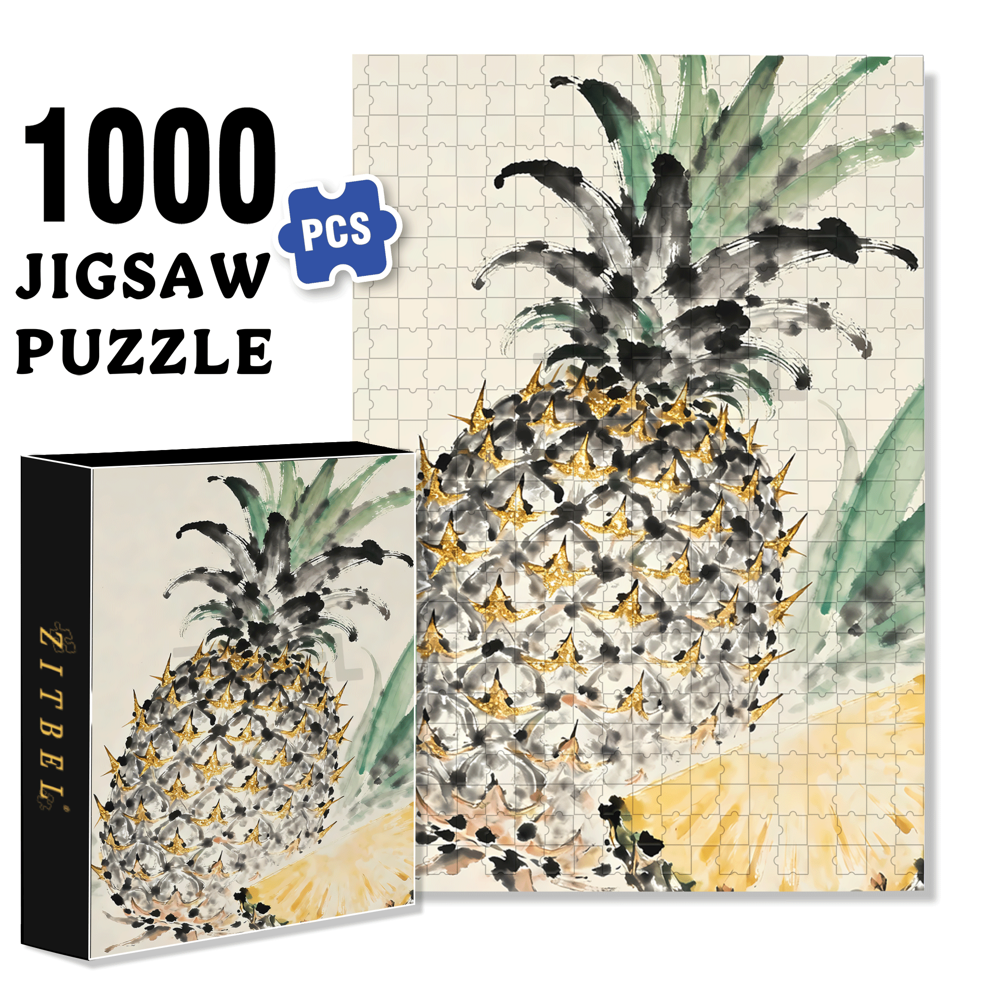 Golden Pineapple 500pcs/1000pcs Jigsaw Puzzle, Scratch-Resistant, Interactive Family Game & Brain-Boosting DIY Decor, Perfect for Halloween, Christmas & New Year Gifts, Family Puzzle Game