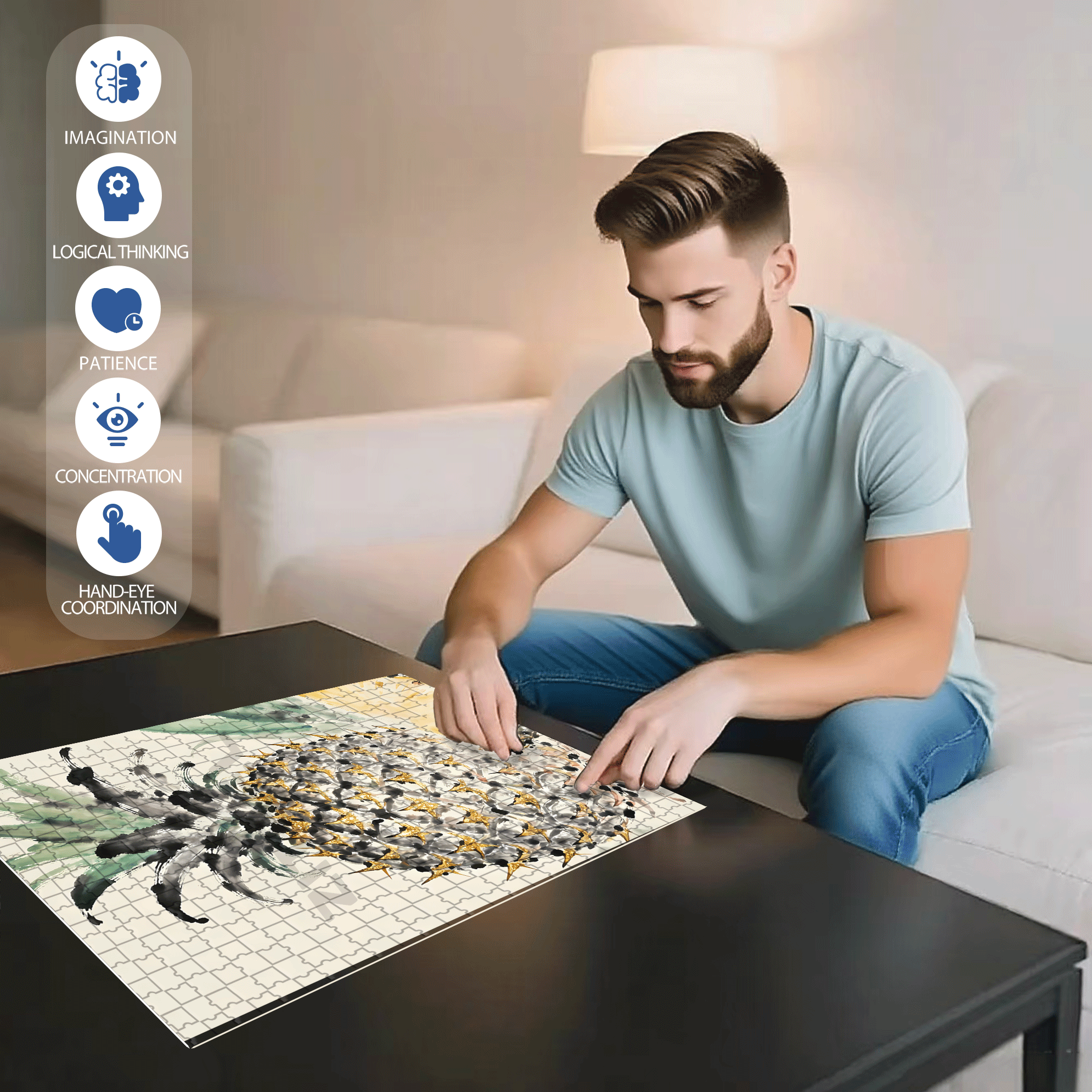 Golden Pineapple 500pcs/1000pcs Jigsaw Puzzle, Scratch-Resistant, Interactive Family Game & Brain-Boosting DIY Decor, Perfect for Halloween, Christmas & New Year Gifts, Family Puzzle Game