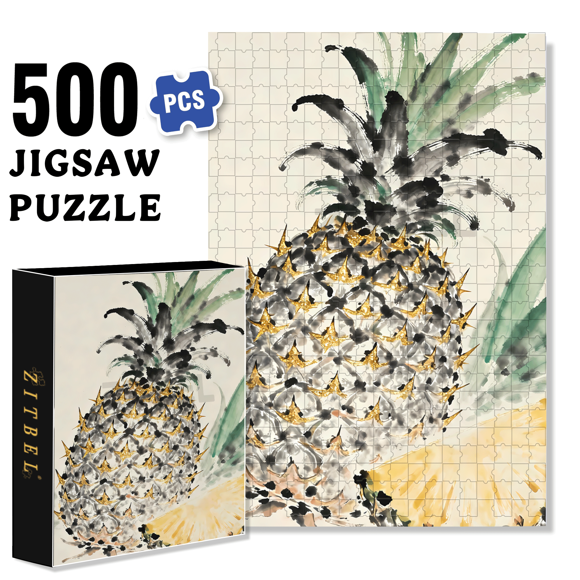 Golden Pineapple 500pcs/1000pcs Jigsaw Puzzle, Scratch-Resistant, Interactive Family Game & Brain-Boosting DIY Decor, Perfect for Halloween, Christmas & New Year Gifts, Family Puzzle Game