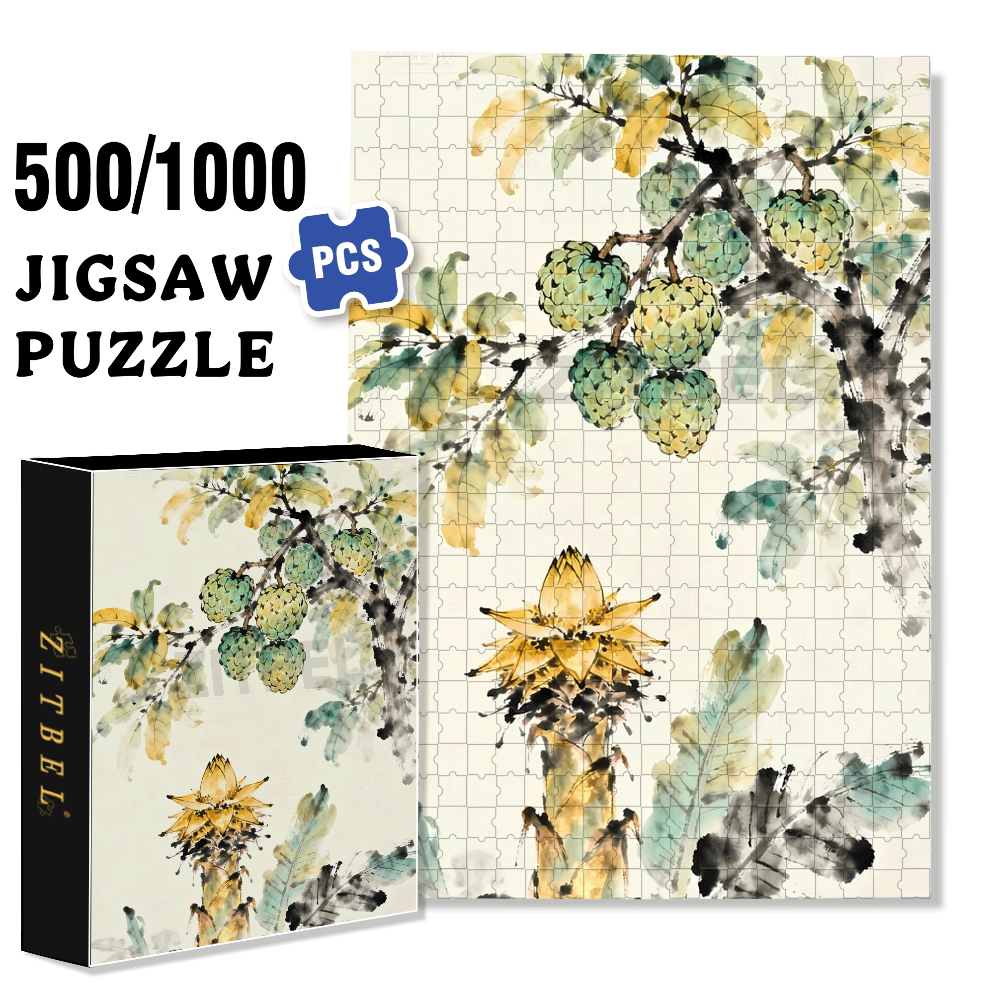 Guava 500pcs/1000pcs Jigsaw Puzzle, Scratch-Resistant, Interactive Family Game & Brain-Boosting DIY Decor, Perfect for Halloween, Christmas & New Year Gifts, Family Puzzle Game