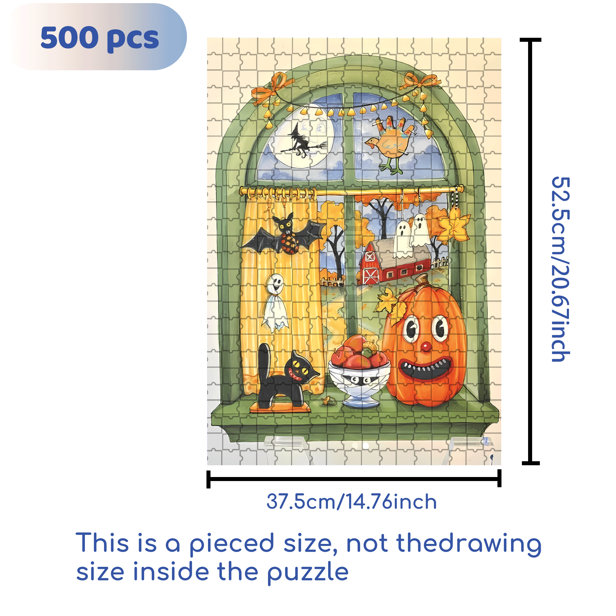 Halloween Window 500pcs/1000pcs Jigsaw Puzzle, Scratch-Resistant, Interactive Family Game & Brain-Boosting DIY Decor, Perfect for Halloween, Christmas & New Year Gifts, Family Puzzle Game