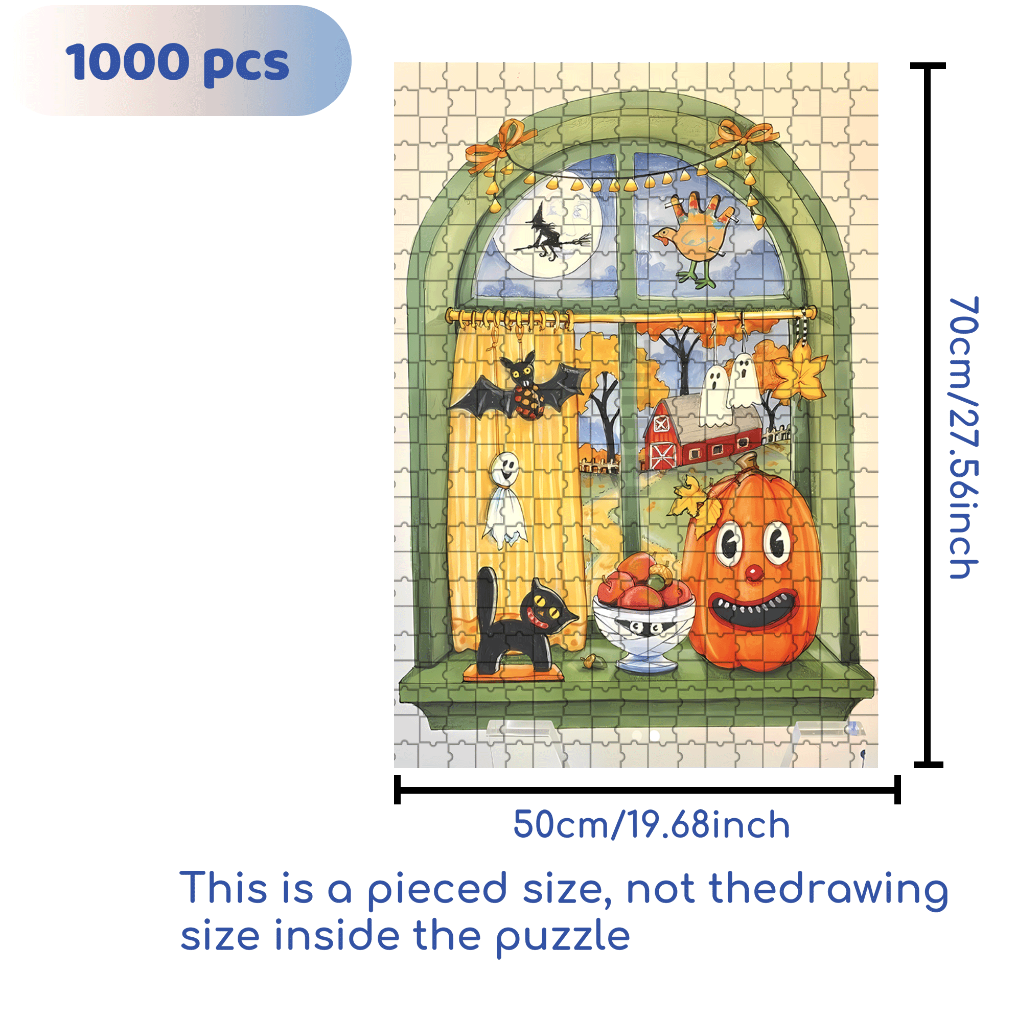 Halloween Window 500pcs/1000pcs Jigsaw Puzzle, Scratch-Resistant, Interactive Family Game & Brain-Boosting DIY Decor, Perfect for Halloween, Christmas & New Year Gifts, Family Puzzle Game