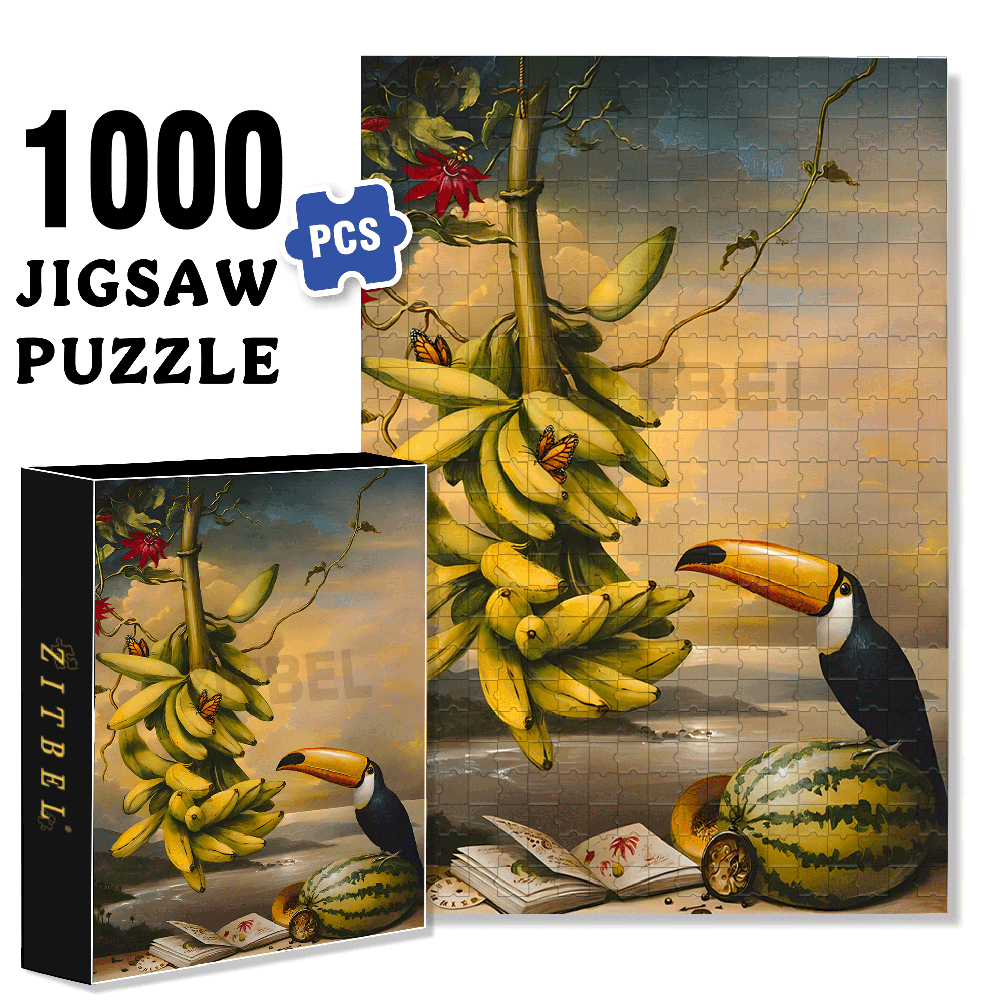 Hornbill and Fruit 500pcs/1000pcs Jigsaw Puzzle, Scratch-Resistant, Interactive Family Game & Brain-Boosting DIY Decor, Perfect for Halloween, Christmas & New Year Gifts, Family Puzzle Game