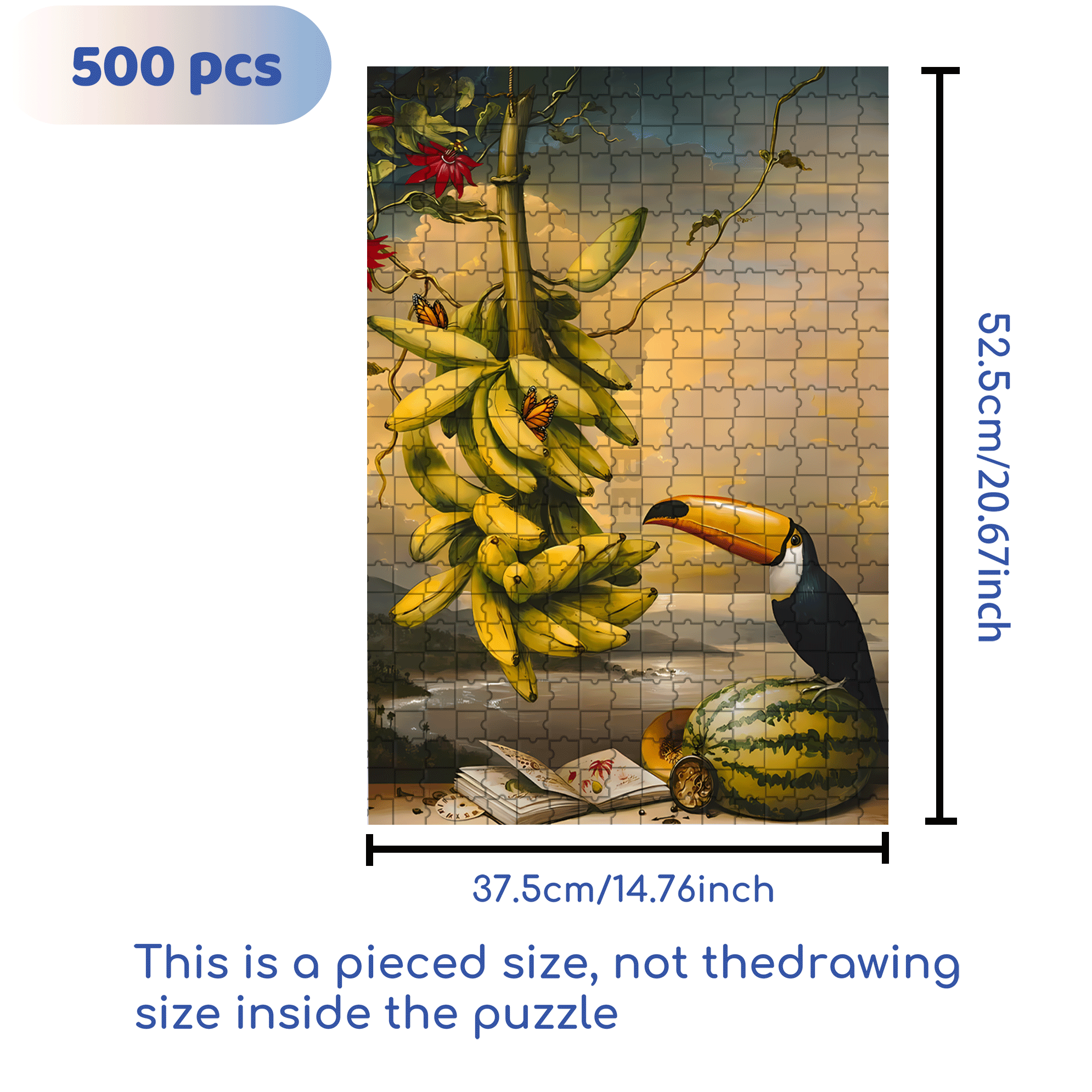 Hornbill and Fruit 500pcs/1000pcs Jigsaw Puzzle, Scratch-Resistant, Interactive Family Game & Brain-Boosting DIY Decor, Perfect for Halloween, Christmas & New Year Gifts, Family Puzzle Game
