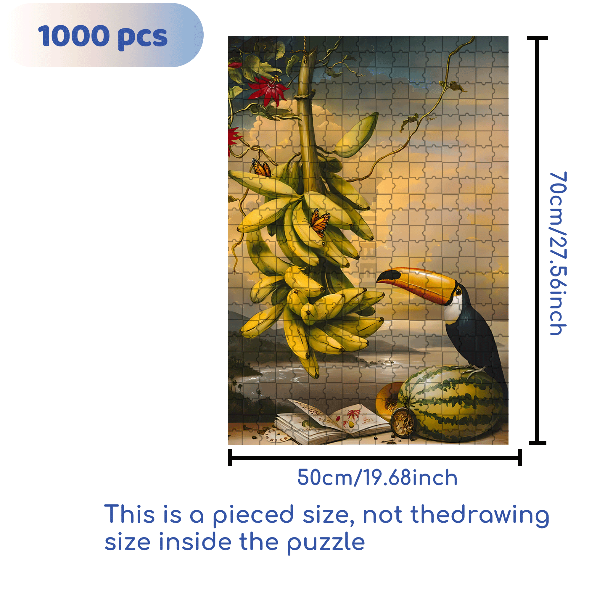 Hornbill and Fruit 500pcs/1000pcs Jigsaw Puzzle, Scratch-Resistant, Interactive Family Game & Brain-Boosting DIY Decor, Perfect for Halloween, Christmas & New Year Gifts, Family Puzzle Game