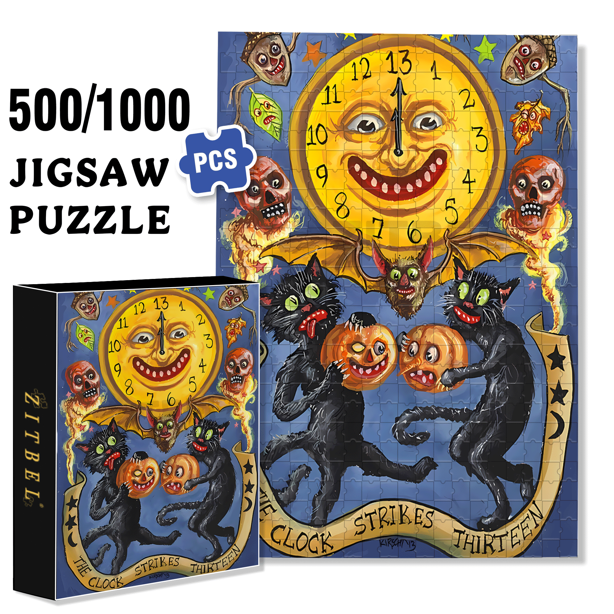 Horror Clock 500pcs/1000pcs Jigsaw Puzzle, Scratch-Resistant, Interactive Family Game & Brain-Boosting DIY Decor, Perfect for Halloween, Christmas & New Year Gifts, Family Puzzle Game