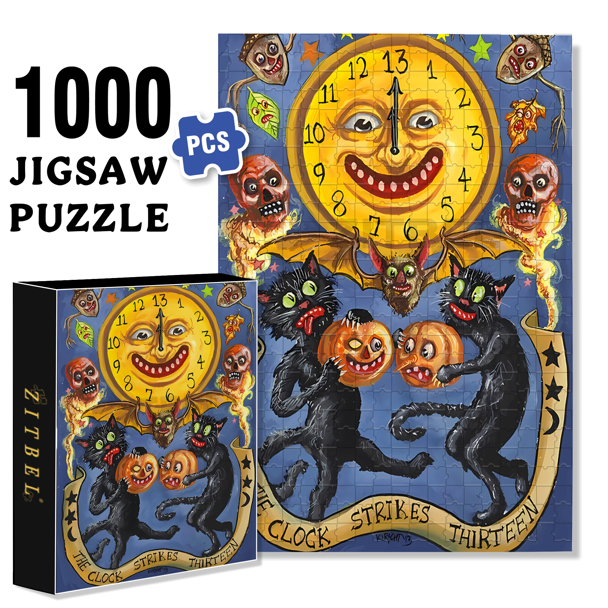 Horror Clock 500pcs/1000pcs Jigsaw Puzzle, Scratch-Resistant, Interactive Family Game & Brain-Boosting DIY Decor, Perfect for Halloween, Christmas & New Year Gifts, Family Puzzle Game