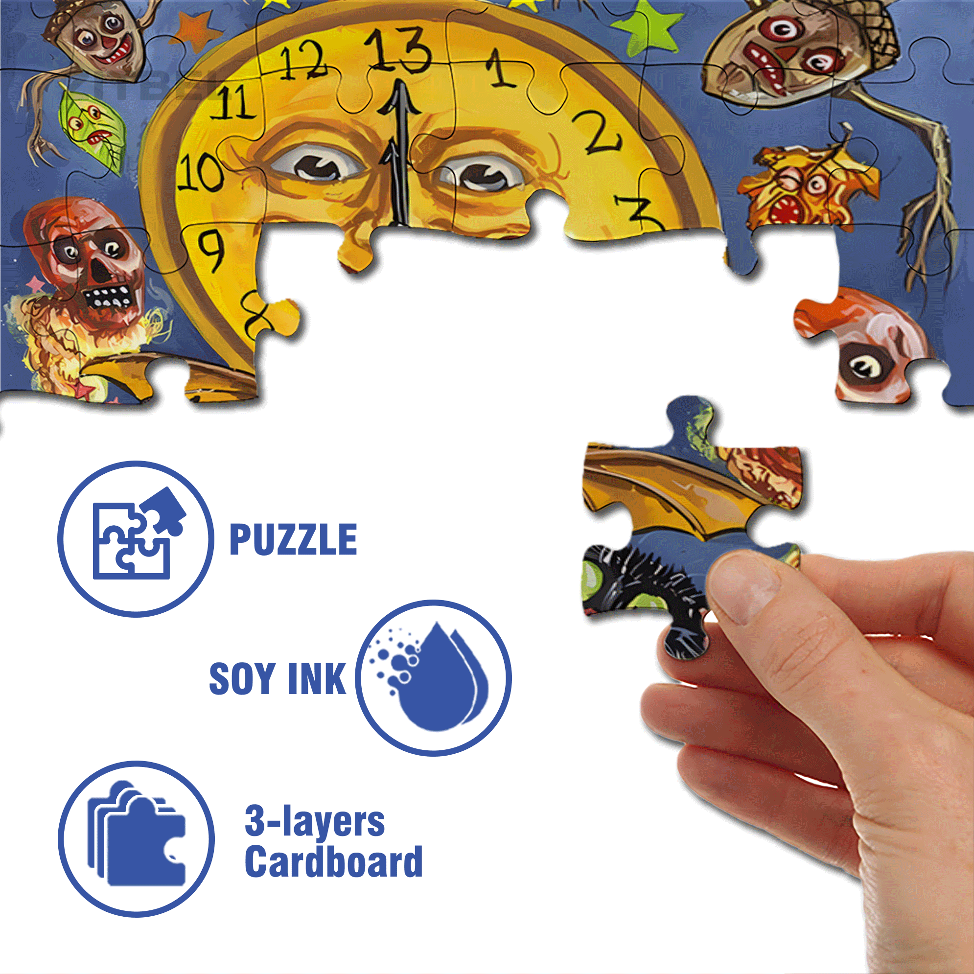Horror Clock 500pcs/1000pcs Jigsaw Puzzle, Scratch-Resistant, Interactive Family Game & Brain-Boosting DIY Decor, Perfect for Halloween, Christmas & New Year Gifts, Family Puzzle Game