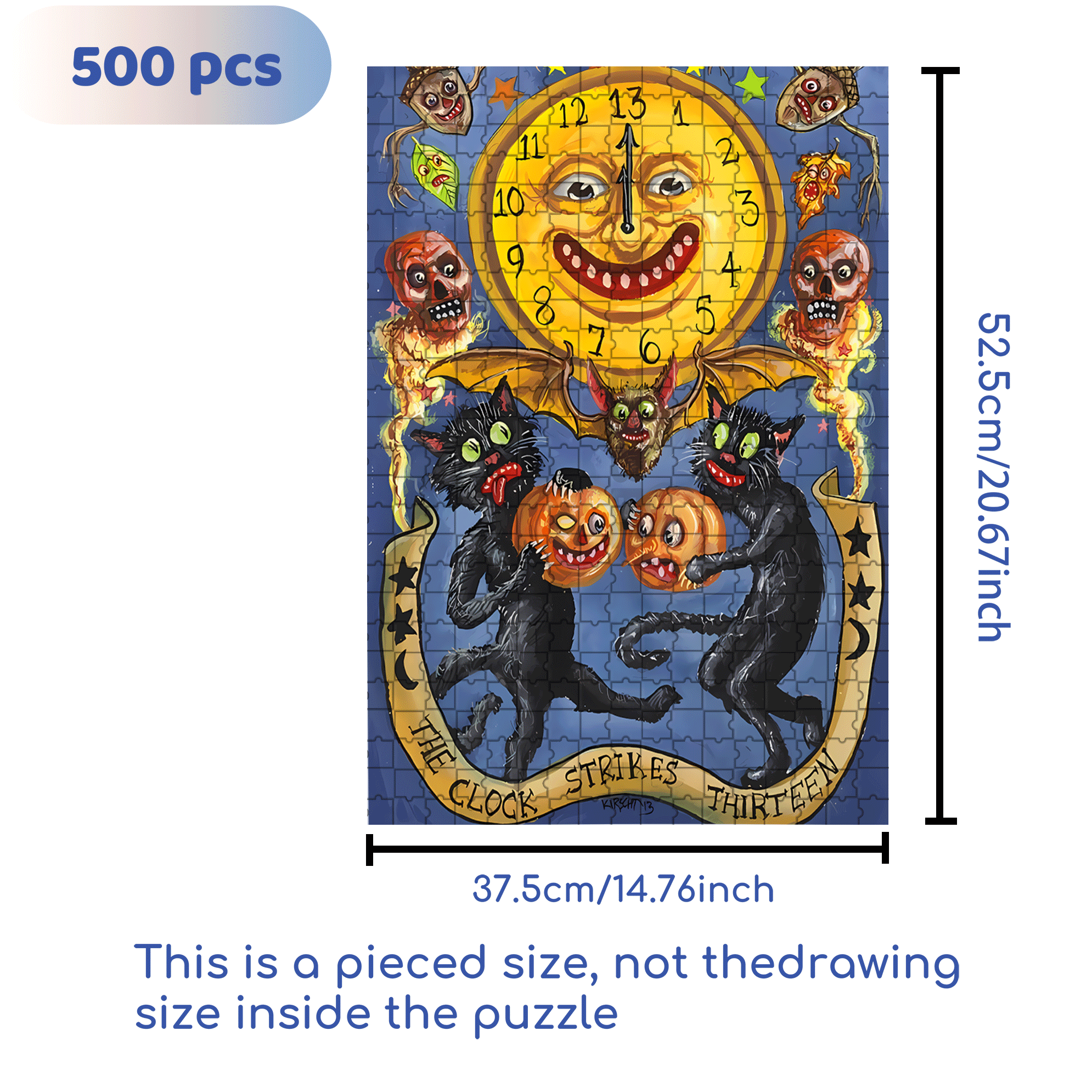 Horror Clock 500pcs/1000pcs Jigsaw Puzzle, Scratch-Resistant, Interactive Family Game & Brain-Boosting DIY Decor, Perfect for Halloween, Christmas & New Year Gifts, Family Puzzle Game