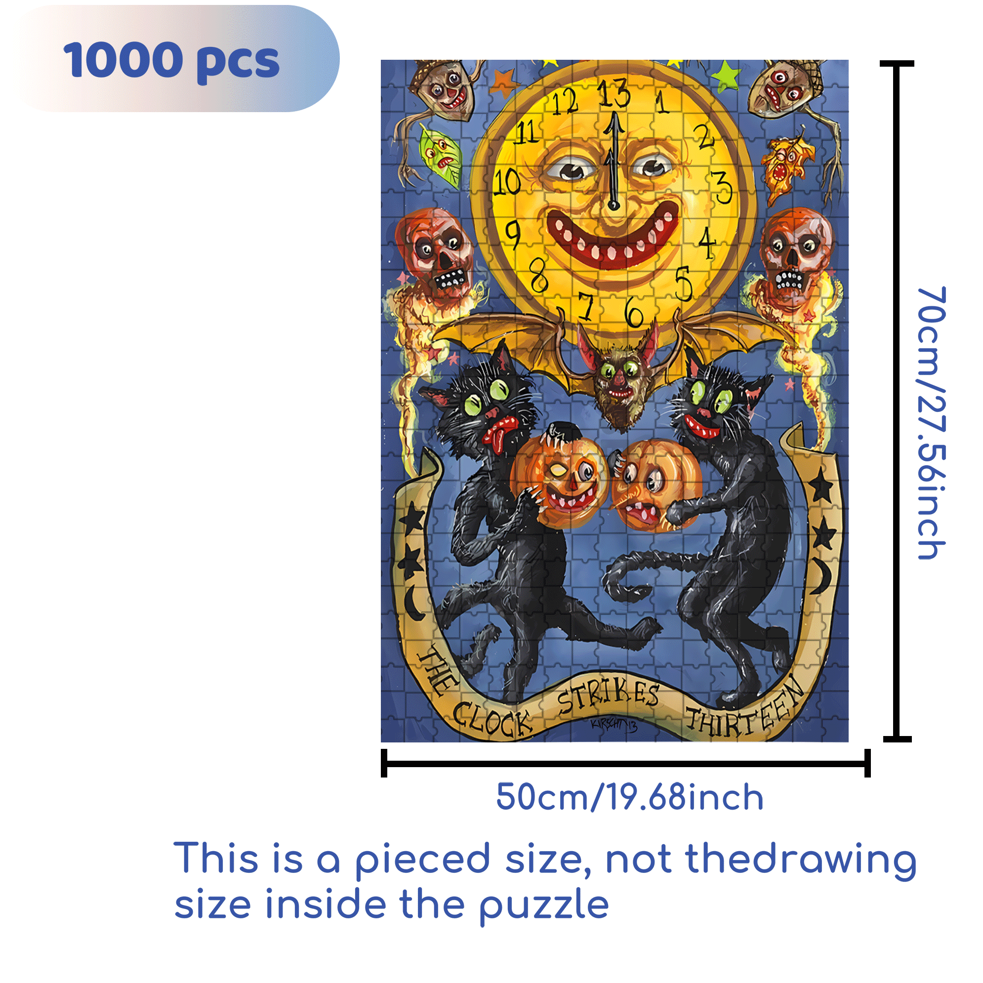Horror Clock 500pcs/1000pcs Jigsaw Puzzle, Scratch-Resistant, Interactive Family Game & Brain-Boosting DIY Decor, Perfect for Halloween, Christmas & New Year Gifts, Family Puzzle Game