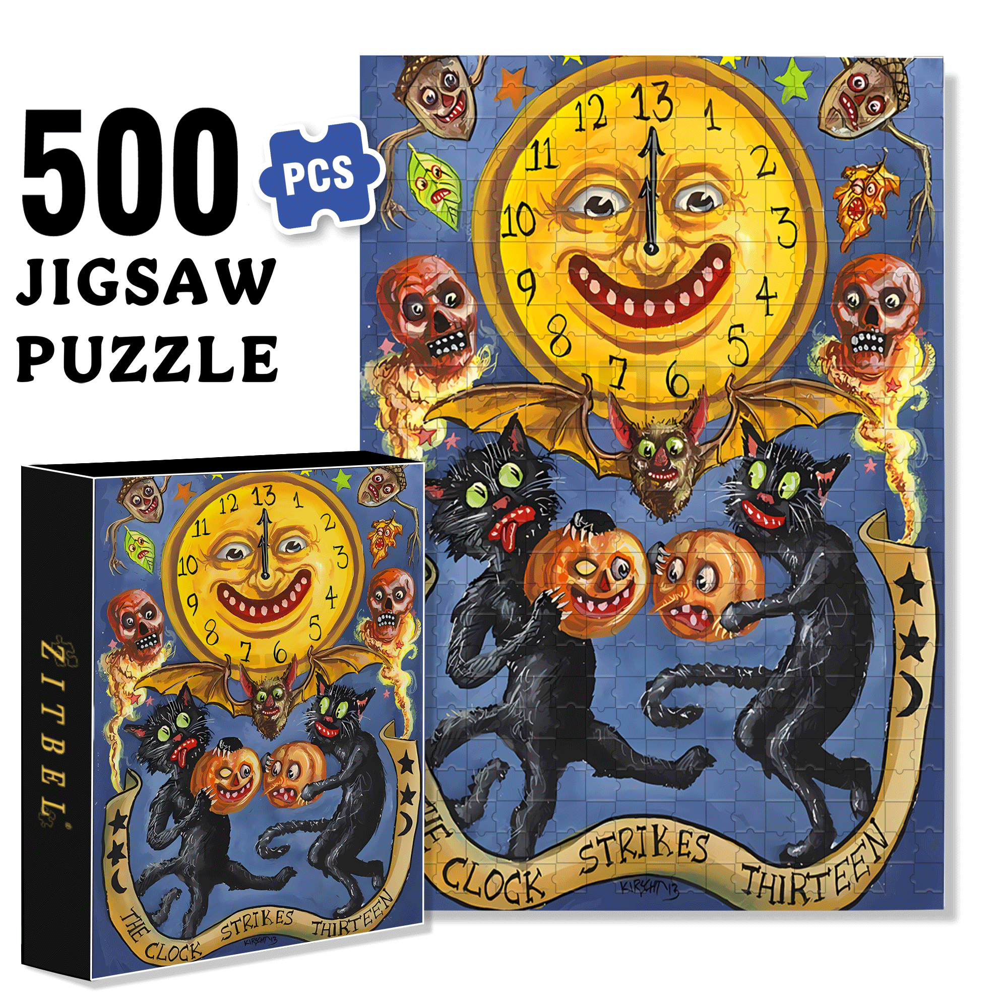 Horror Clock 500pcs/1000pcs Jigsaw Puzzle, Scratch-Resistant, Interactive Family Game & Brain-Boosting DIY Decor, Perfect for Halloween, Christmas & New Year Gifts, Family Puzzle Game