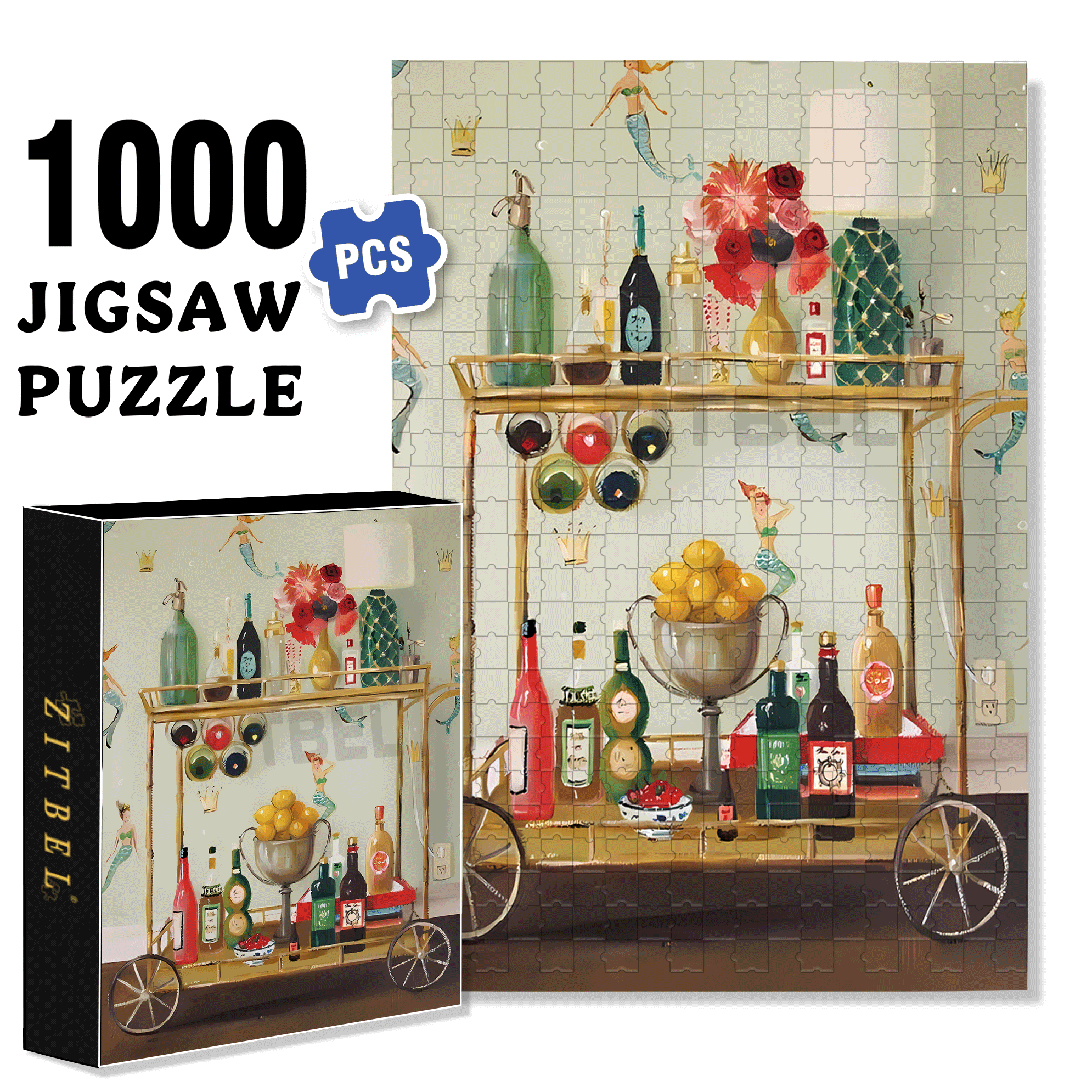 Kitchen Cart 500pcs/1000pcs Jigsaw Puzzle, Scratch-Resistant, Interactive Family Game & Brain-Boosting DIY Decor, Perfect for Halloween, Christmas & New Year Gifts, Family Puzzle Game