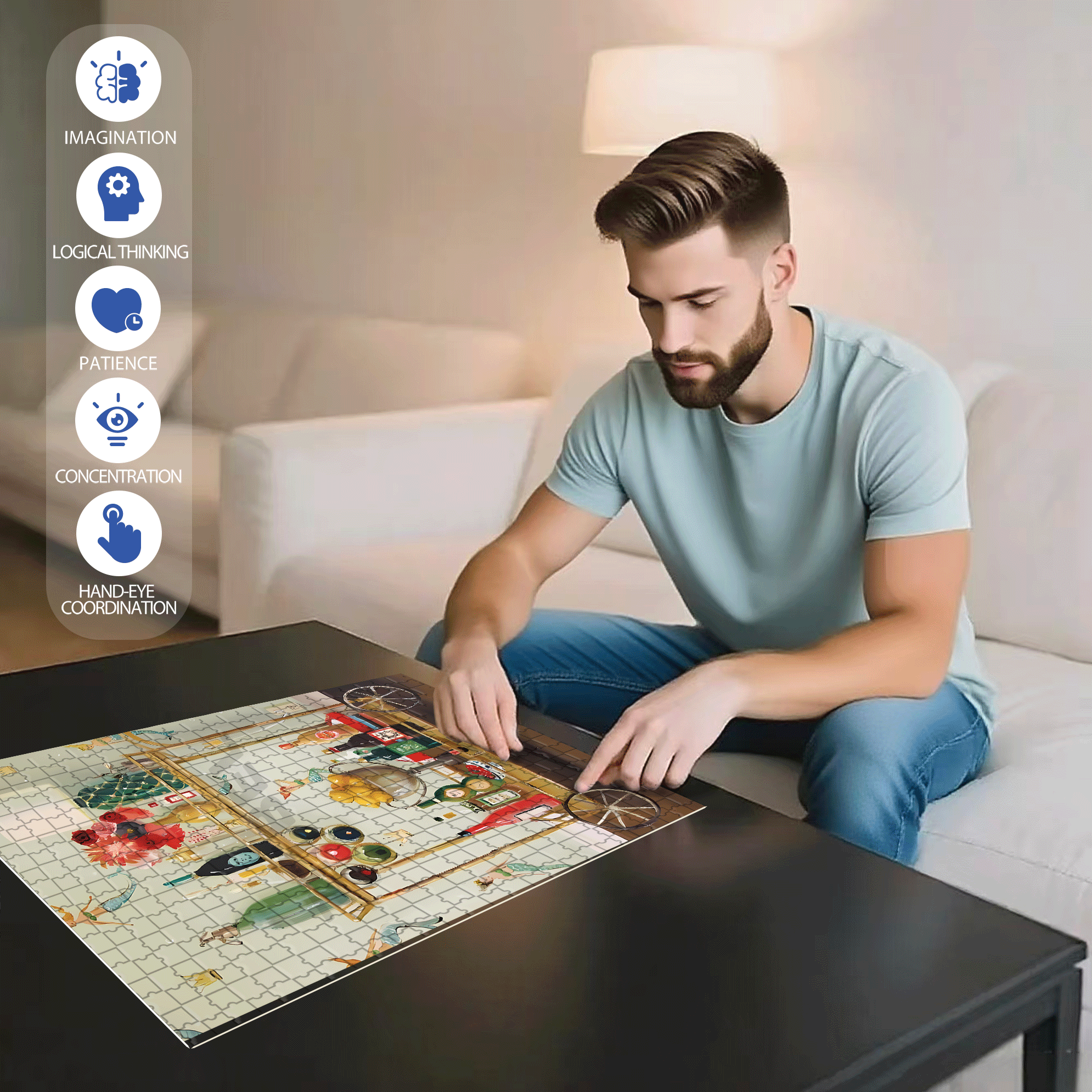 Kitchen Cart 500pcs/1000pcs Jigsaw Puzzle, Scratch-Resistant, Interactive Family Game & Brain-Boosting DIY Decor, Perfect for Halloween, Christmas & New Year Gifts, Family Puzzle Game